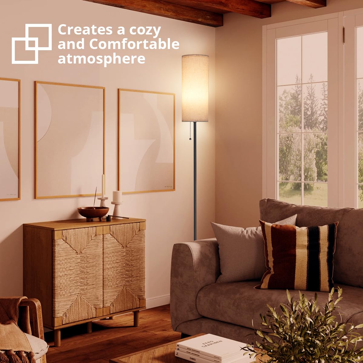 IPARTS EXPERT Floor Lamp for Living Room, 68" Tall Lampshade W/Pull Wire