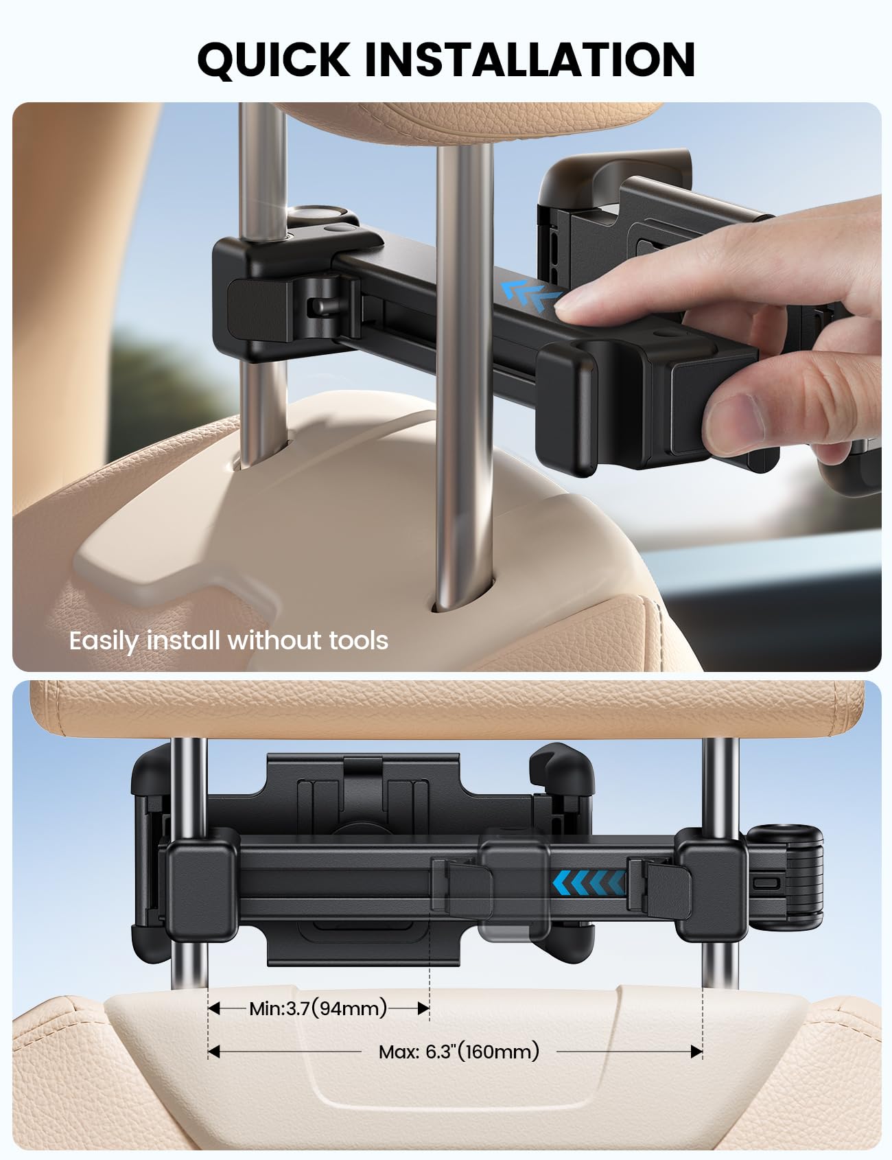 Lamicall Car Headrest Tablet Holder - [Foldable Clip] [Lockable] [Thick Case Friendly] Car Backseat Tablet Mount, Car Accessories for Kids, for iPad Pro, Air, Mini, Galaxy, Fire HD, 4.7-13", Mom Gift