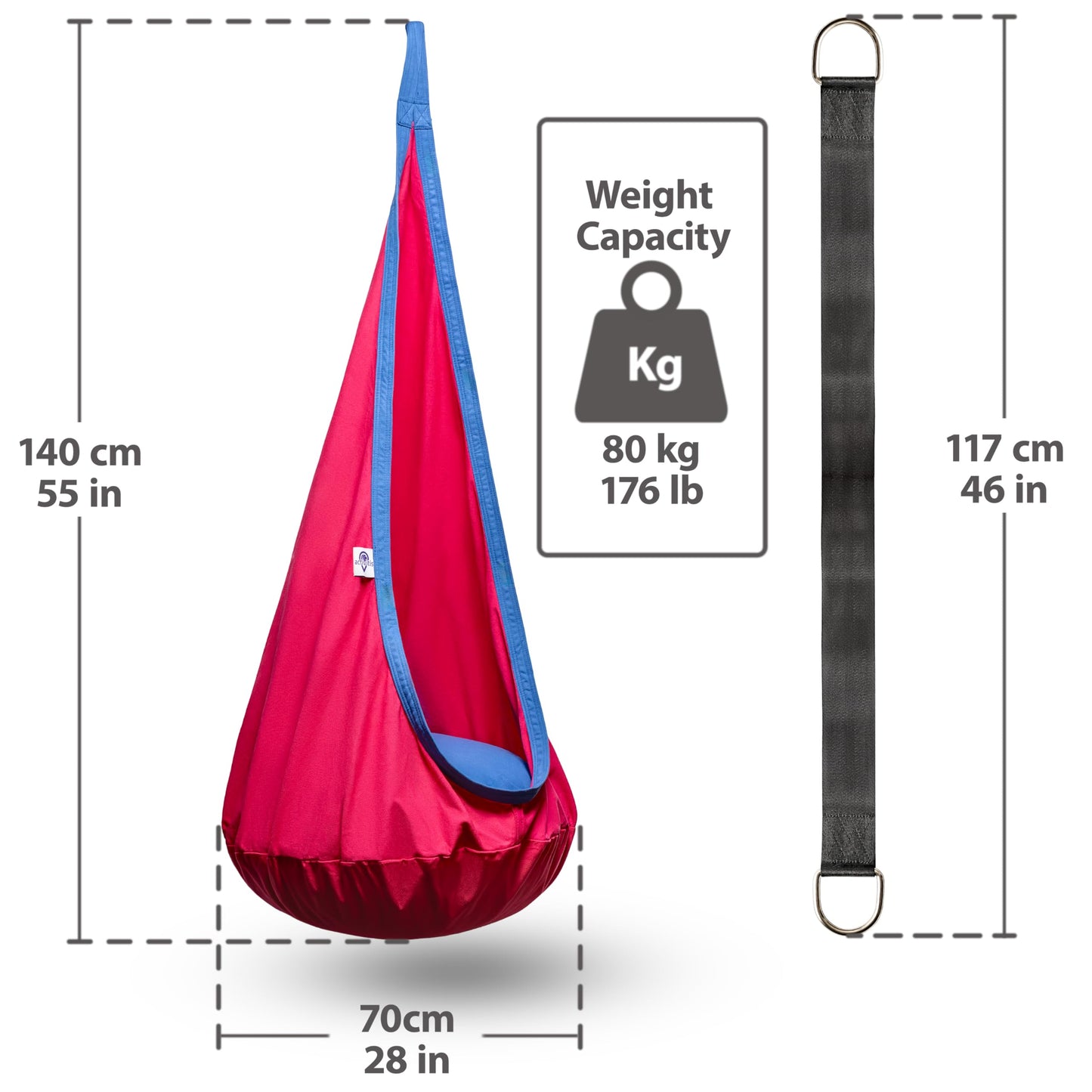 ACTIVITIS Kids Pod Swing Seat, Child Hanging Hammock Chair with Inflatable Seat Cushion, Sensory Room Swing Seat for Indoor and Outdoor Use with Inflatable Pillow, 100% Cotton, Durable Portable