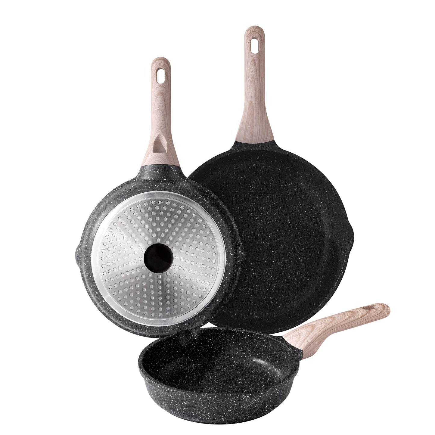 Kordisen Non Stick Frying Pans Set, 3 Piece Skillets and Frying Pans Nonstick, Healthy Induction Cookware for Cooking, Stay-Cool Handle, PFOA Free (8, 9.5, 11 Inch)
