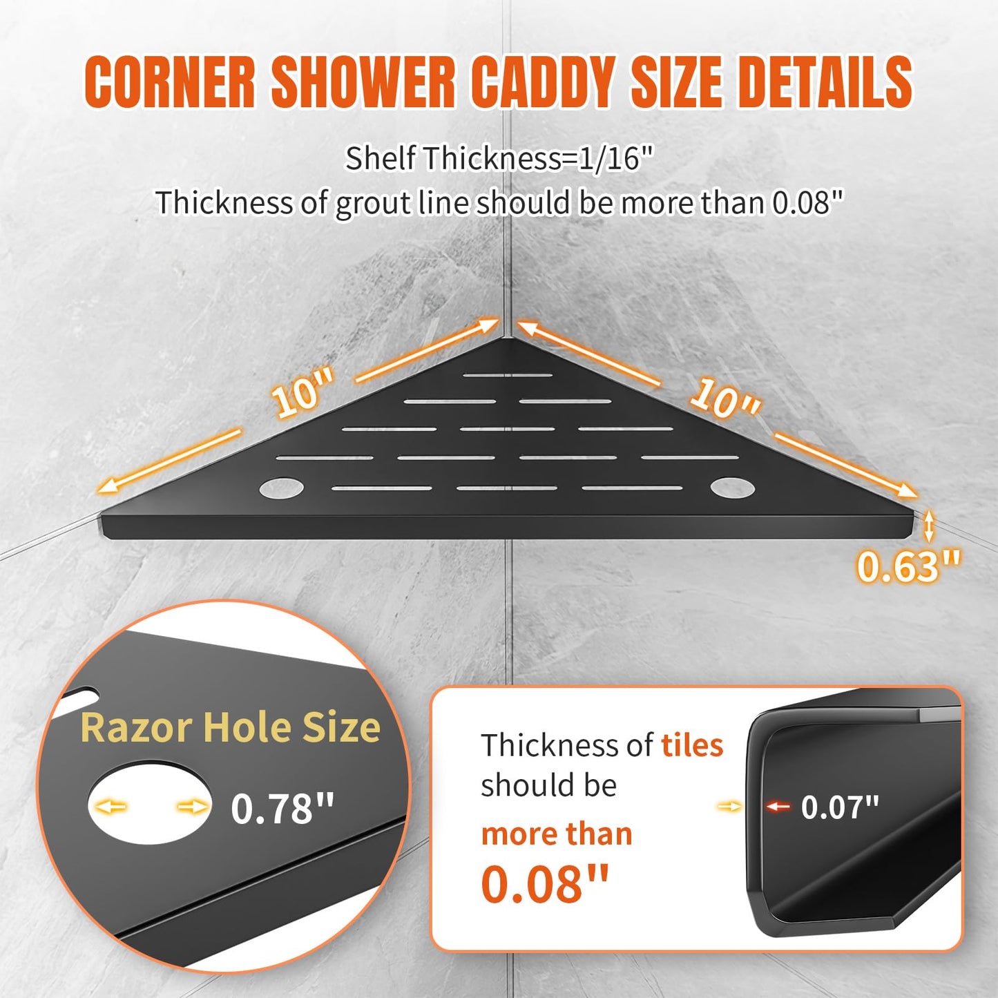 Corner Shower Shelf 2-Pack,10" Shower Organizer Shelves with Razor Holder,Rustproof Stainless Steel Recessed Shower Shelves Corner,No Drilling Bathroom Shower Shelf for Tiled Wall