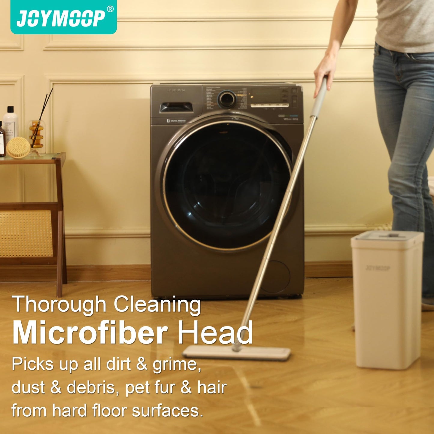JOYMOOP mop and Bucket with Wringer Set, Flat,for Floor Cleaning with 3 Microfiber Pads, Wet and Dry Use, Household Cleaning Tools, for Hardwood, Laminate, Tile