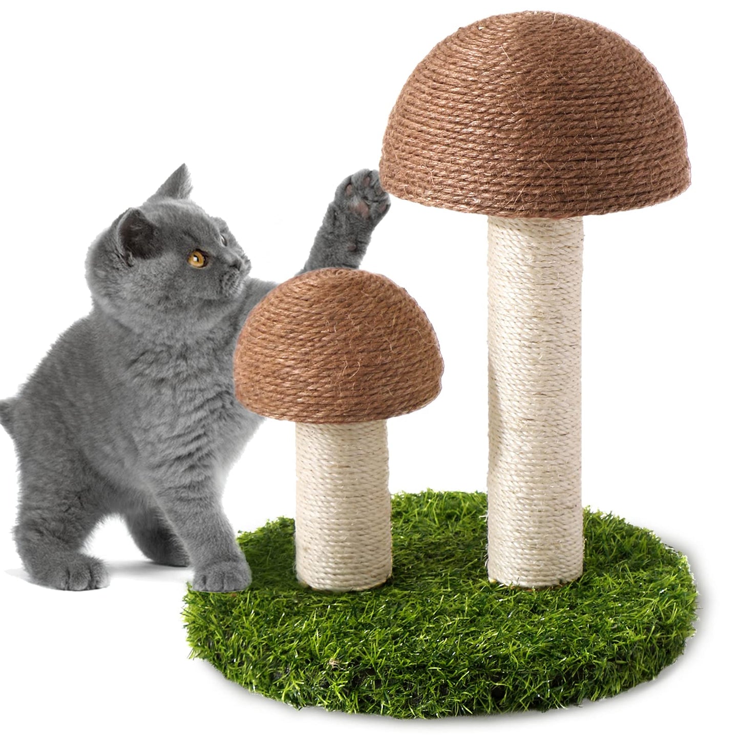 Lihaobm Cat Scratching Post - Mushroom Cat Scratcher Featuring with Natural Sisal Caps Scratch Pole and Sturdy Base for Kittens & Small Cats - Brown