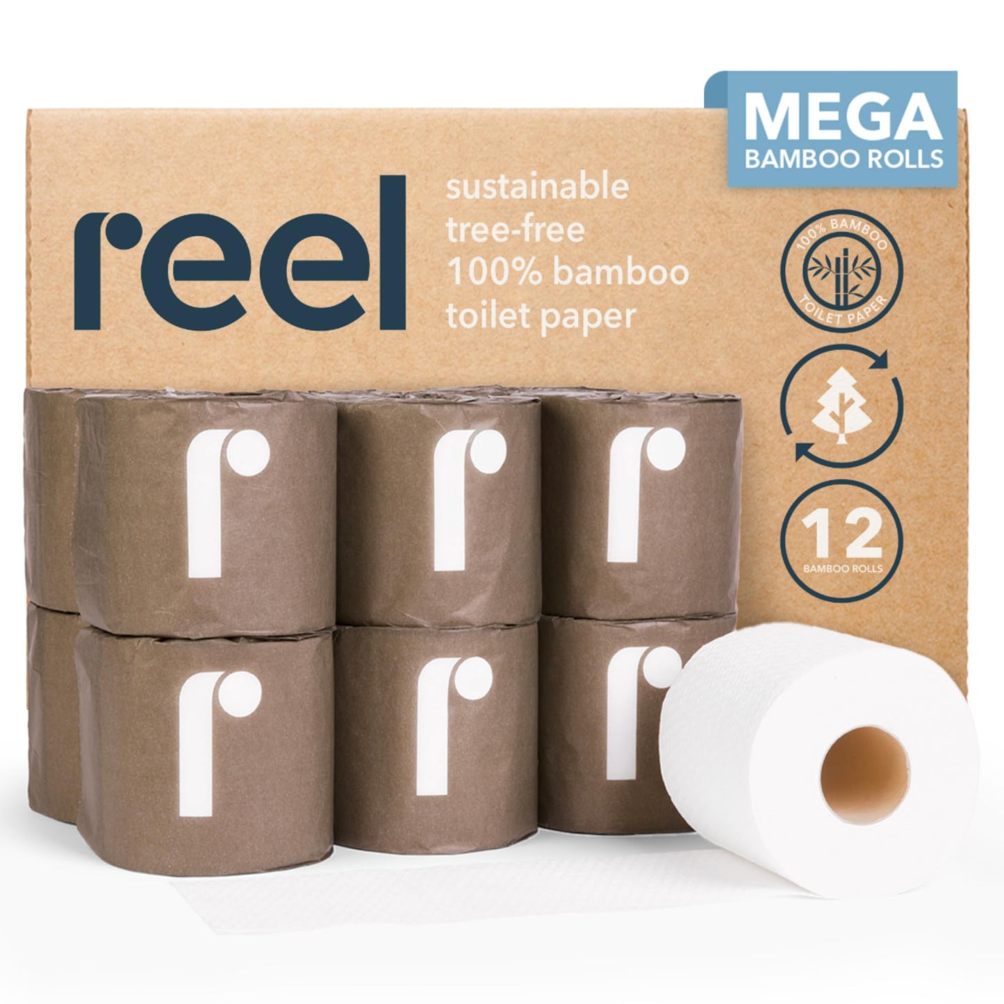 Reel Premium Bamboo Toilet Paper - 12 Rolls of Toilet Paper - 3-Ply Made from Tree-Free, 100% Bamboo Fibers - Eco-Friendly, Zero Plastic Packaging, Septic Safe
