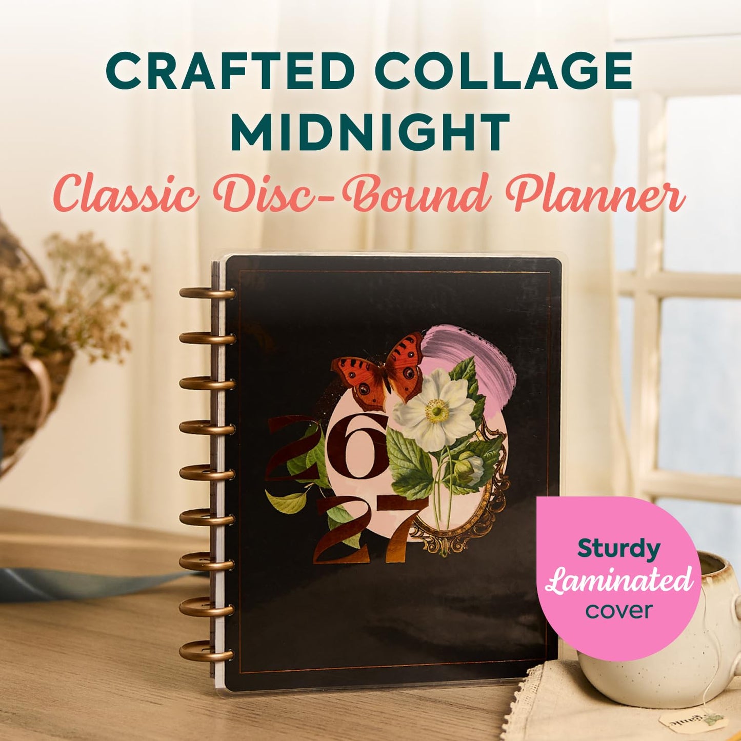 The Happy Planner Crafted Collage Midnight Classic 18 Month Disc Bound Dated Planner