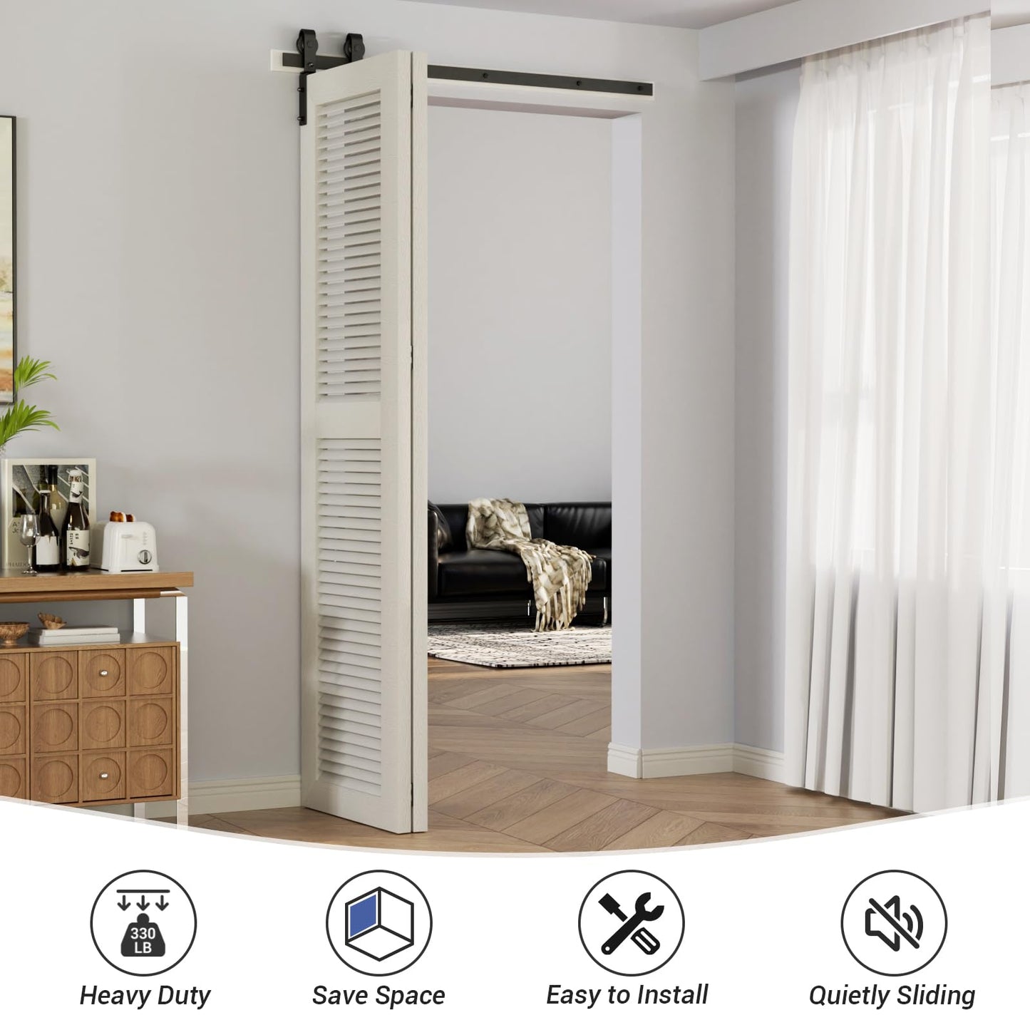 TSMST 91CM/3FT Bi-Folding Sliding Barn Door Hardware,Quietly Simple and Easy to Install for 2 Doors Hardware Kit, Applicable to Door Openings 60-70CM