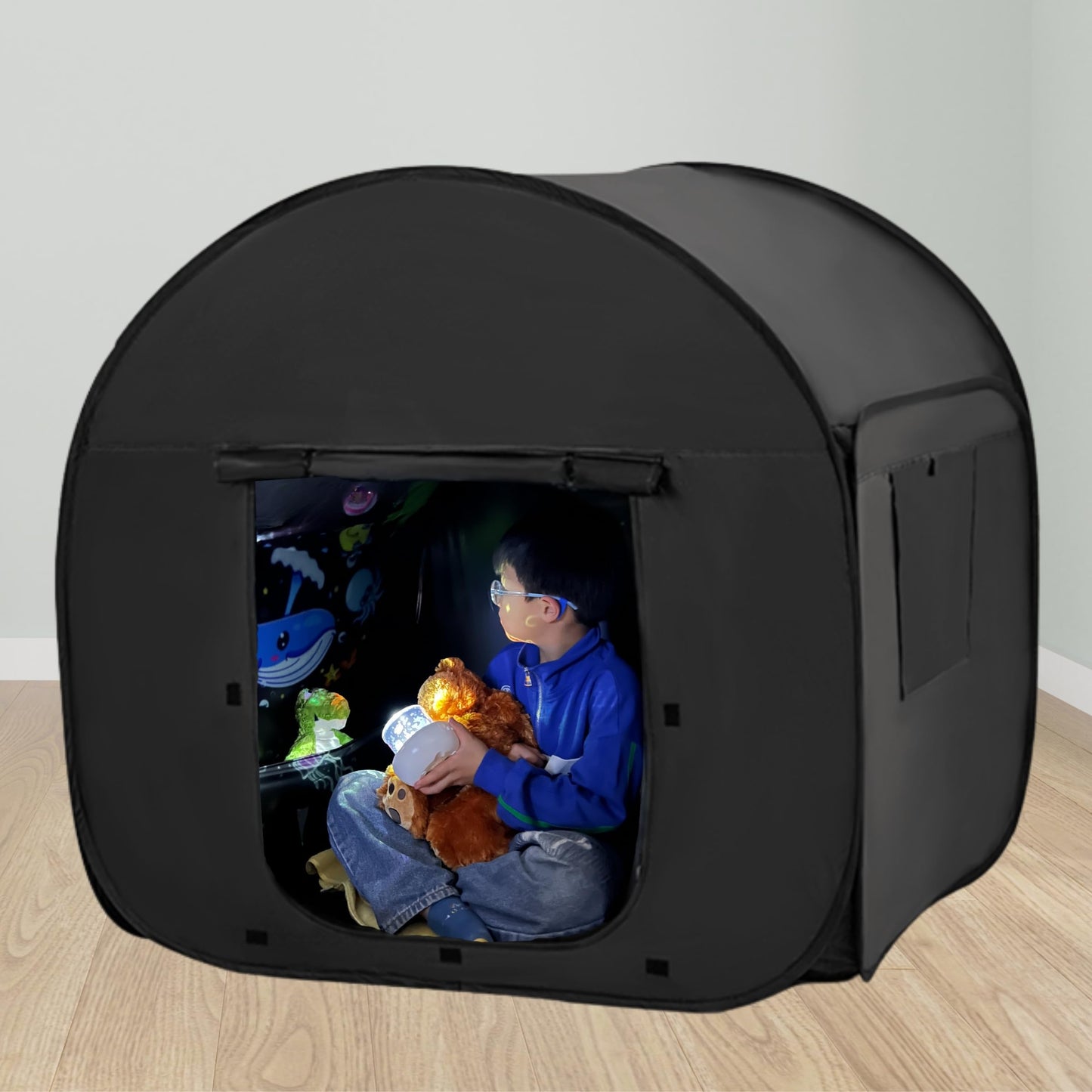 lukidoki Sensory Tent for Kids with Autism - Sensory Calm Corner Helps ADHD, SPD Children Relax, Reduce Anxiety - Portable Pop-up Blackout Hideout Play Tent Toys Add Windows