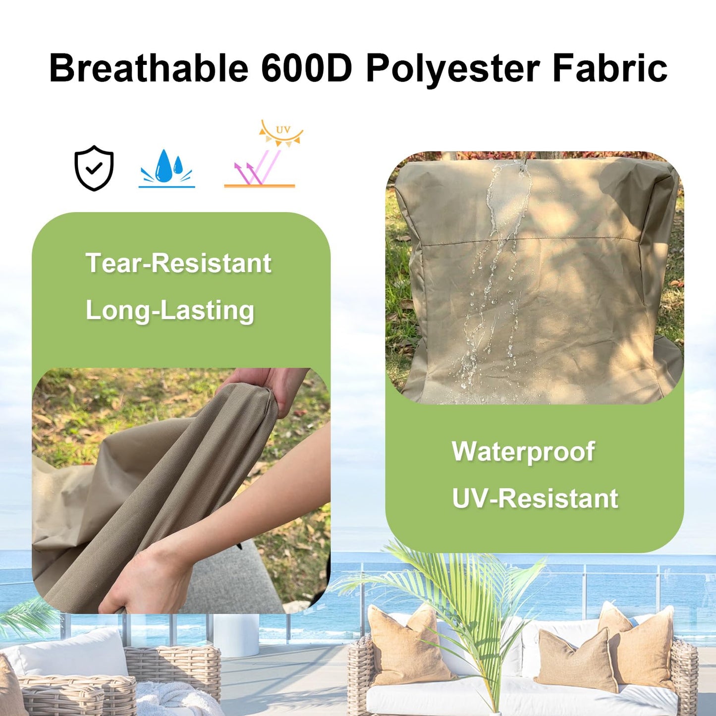 Skypatio Patio Chair Cover Waterproof, Outdoor Furniture Storage Cover for All Weather Protection (Khaki)