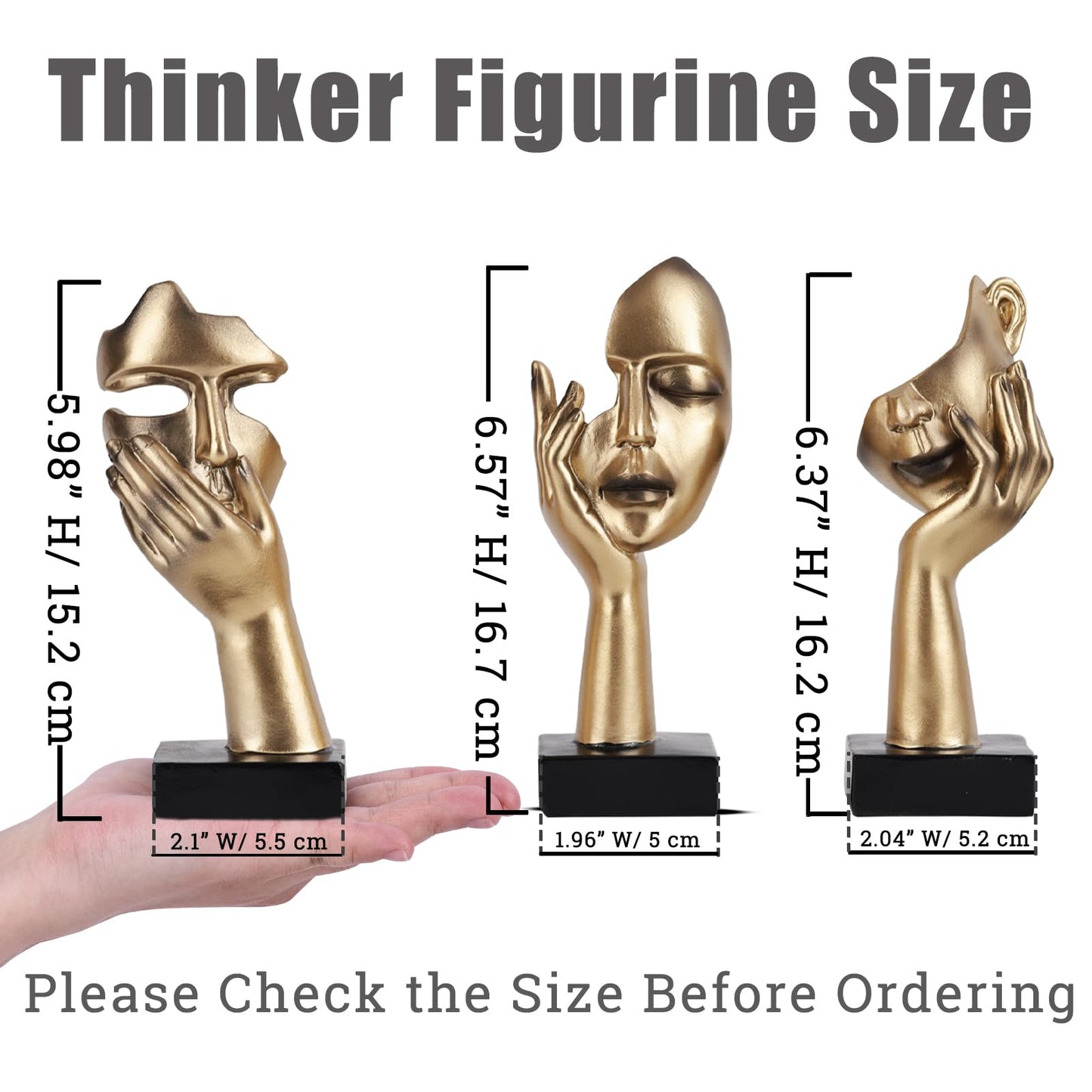 oliruim 3 Pcs Thinker Small Statue Set - Black Gold Abstract Art Figurines Home Living Room Aesthetic Decor Floating Shelf Coffee Table Office Desk Bathroom Counter Decor (3 PCS Gold)