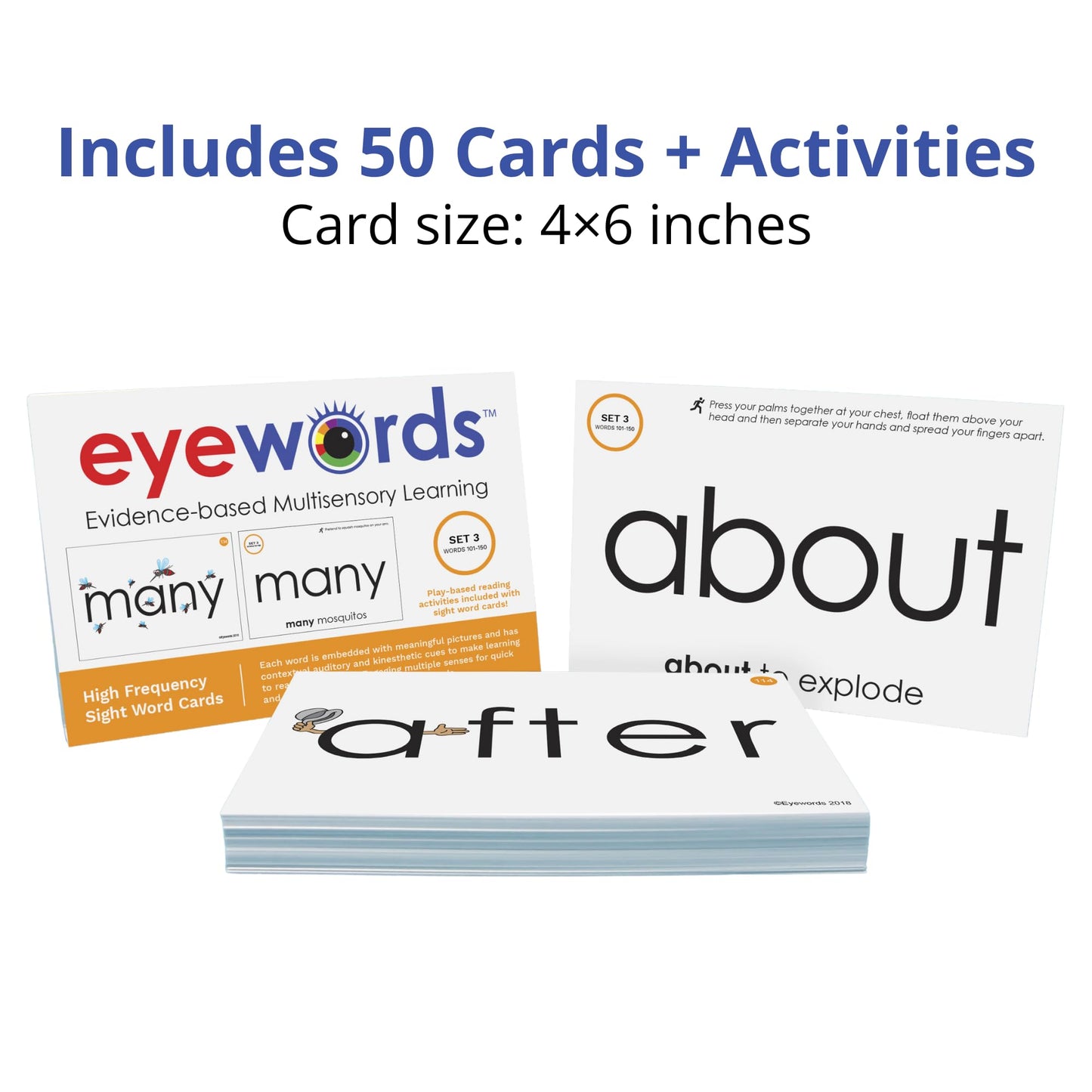 Eyewords Multisensory Sight Word & Phonics Flash Cards, Set 3 (High-Frequency Words 101-150) - Kinesthetic Learning, Picture-Embedded - Pre-K to Grade 2 - Homeschool & Classroom Use - Model EW-24