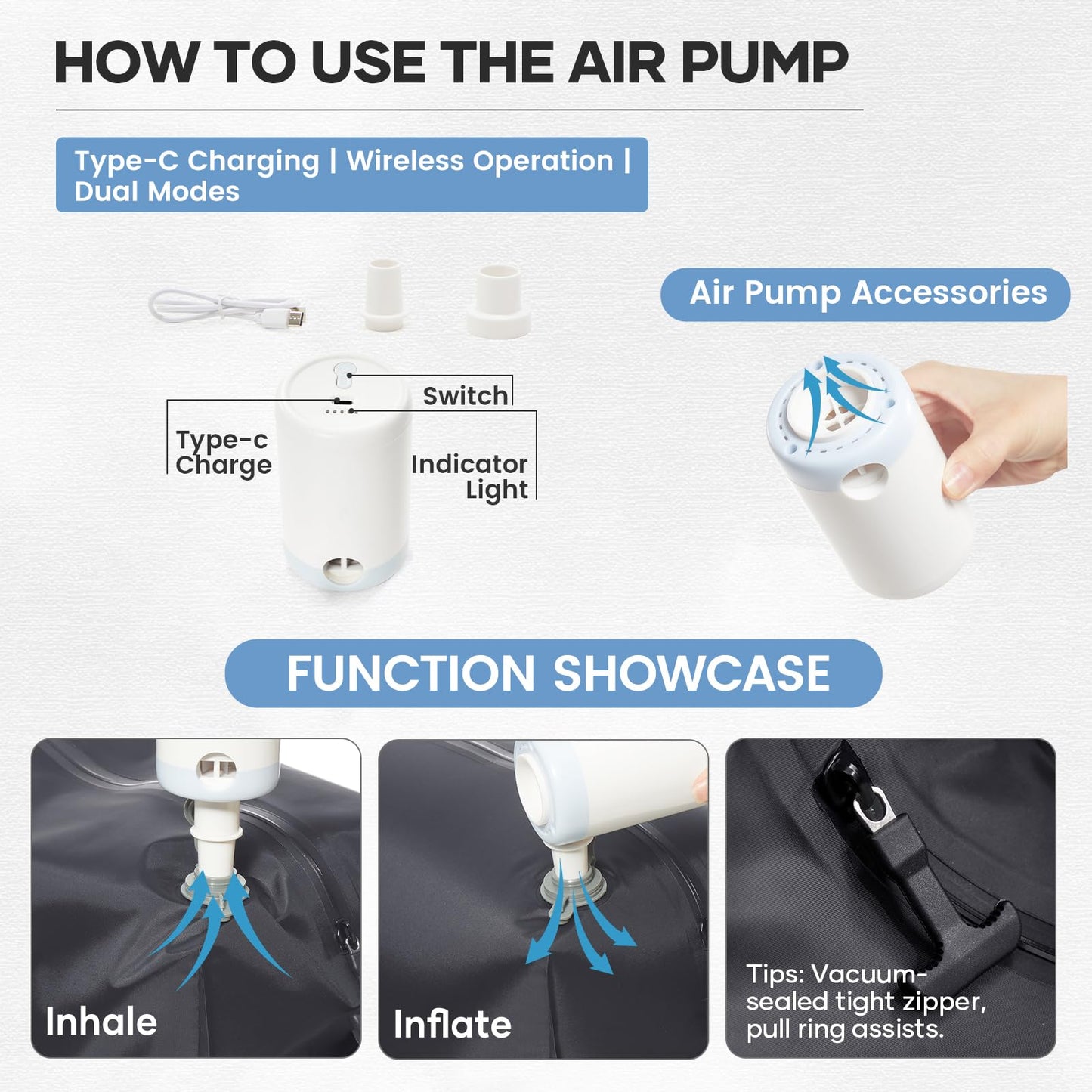 UPPACK Vacuum Backpack Travel with Pump Carry on Backpack Flight Approved Personal Item Travel Bag Airplane Compression Backpack for Travel with Vacuum System Blue