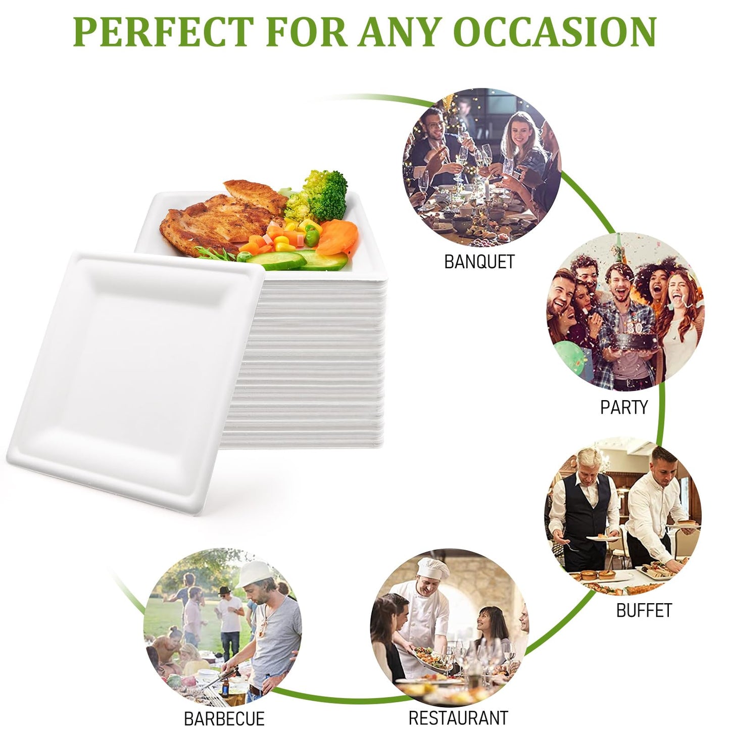 150 Pieces Square Paper Plates, 8-inch Compostable Disposable Plates, Eco-Friendly Heavy Duty Biodegradable Sugarcane Plates for Party Dinner Birthday