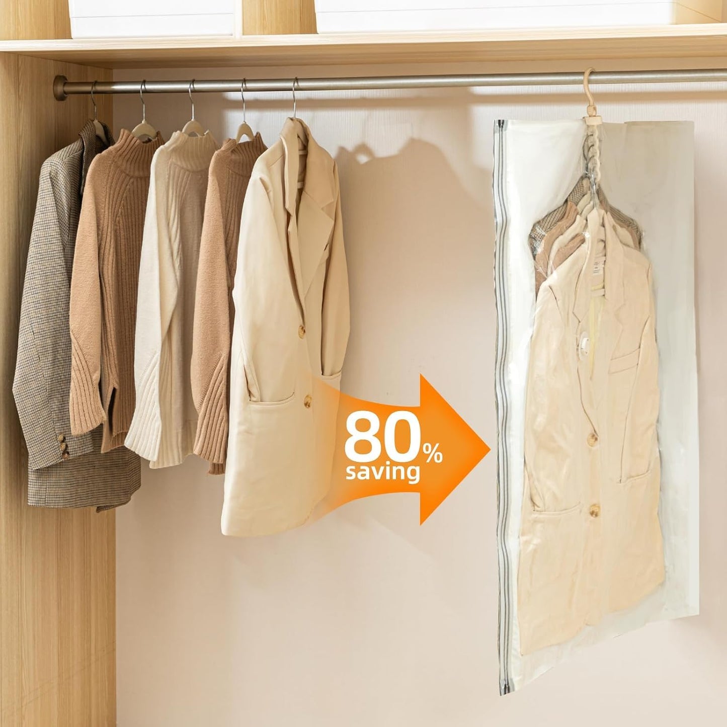 DUORAN Hanging Vacuum Storage Bags – 4 Pack (2 Long, 2 Short) Hanging Vacuum Seal Bags for Clothing, Closet Organizer Space Saver for Suits, Jackets & Coats