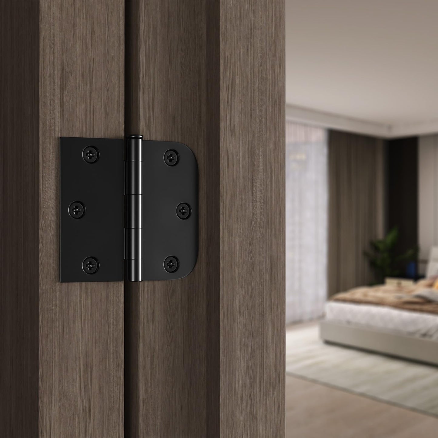 Haidms 18 Pack Black Door Hinges 3 Inch Interior Half Circle 5/8" and Half Square - Residential & Heavy-Duty Hardware, Adjustable Black Hinges