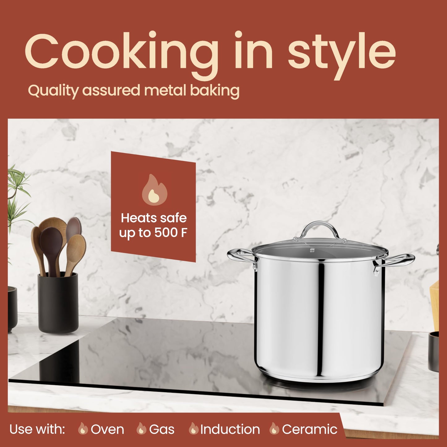 Bakken-Swiss Deluxe 20-Quart Stainless Steel Stockpot w/Tempered Glass See-Through Lid - Simmering Delicious Soups Stews & Induction Cooking - Exceptional Heat Distribution - Heavy-Duty & Food-Grade