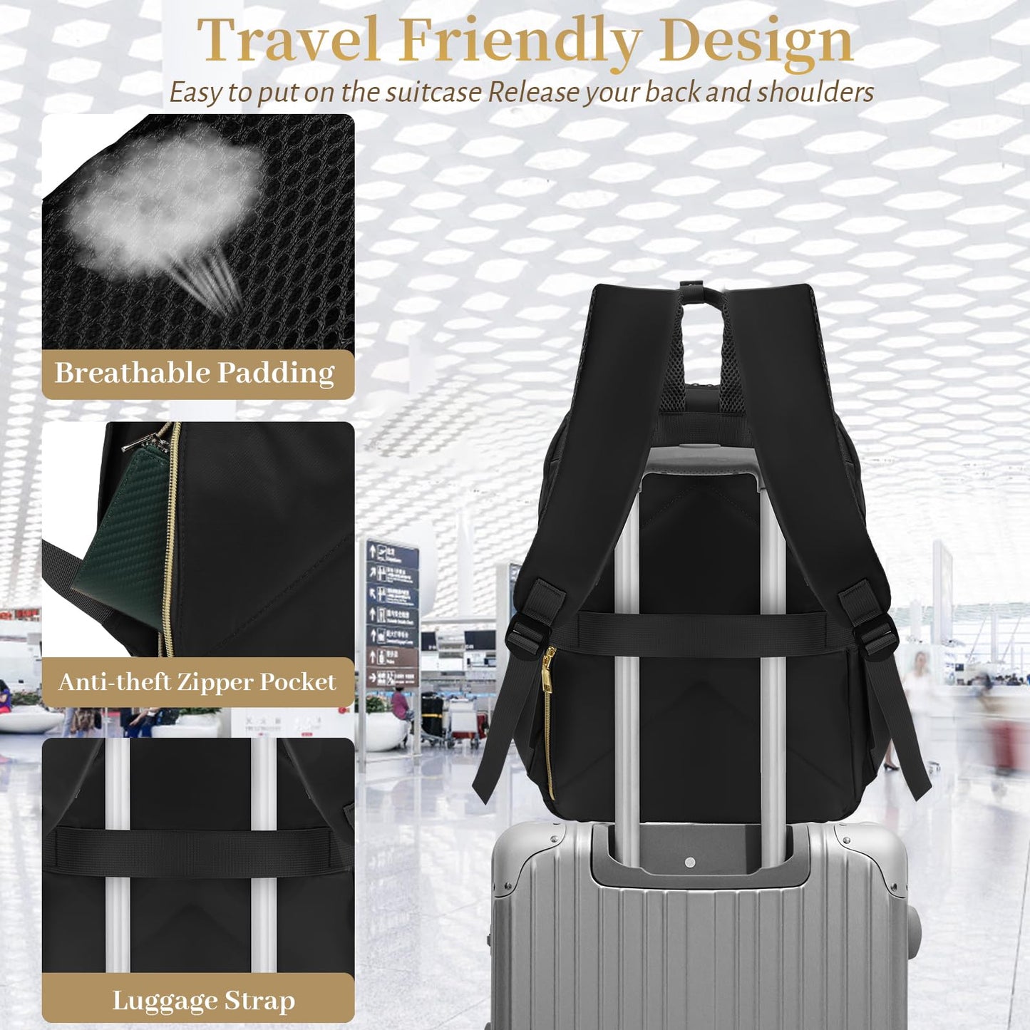 15.6 Inch Laptop Backpack, Lunch Backpack for Women, Water Resistant Work Backpack with USB Charging Port, Travel Backpack