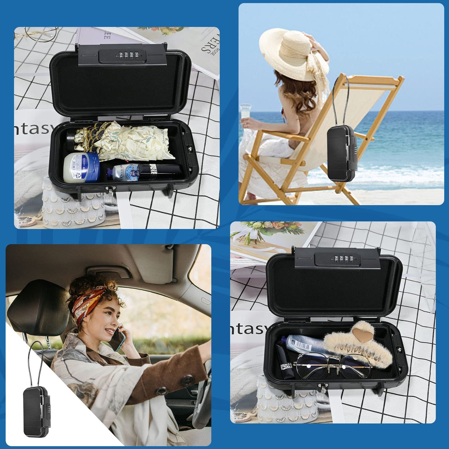 CADUFUELLY Travel Safe Portable Password Box ABS+Stainless Steel Brushed Outdoor Portable Mini Valuables Storage Box, Office, Hotel, Cars, Travel etc, Waterproof and Fall Proof for Home