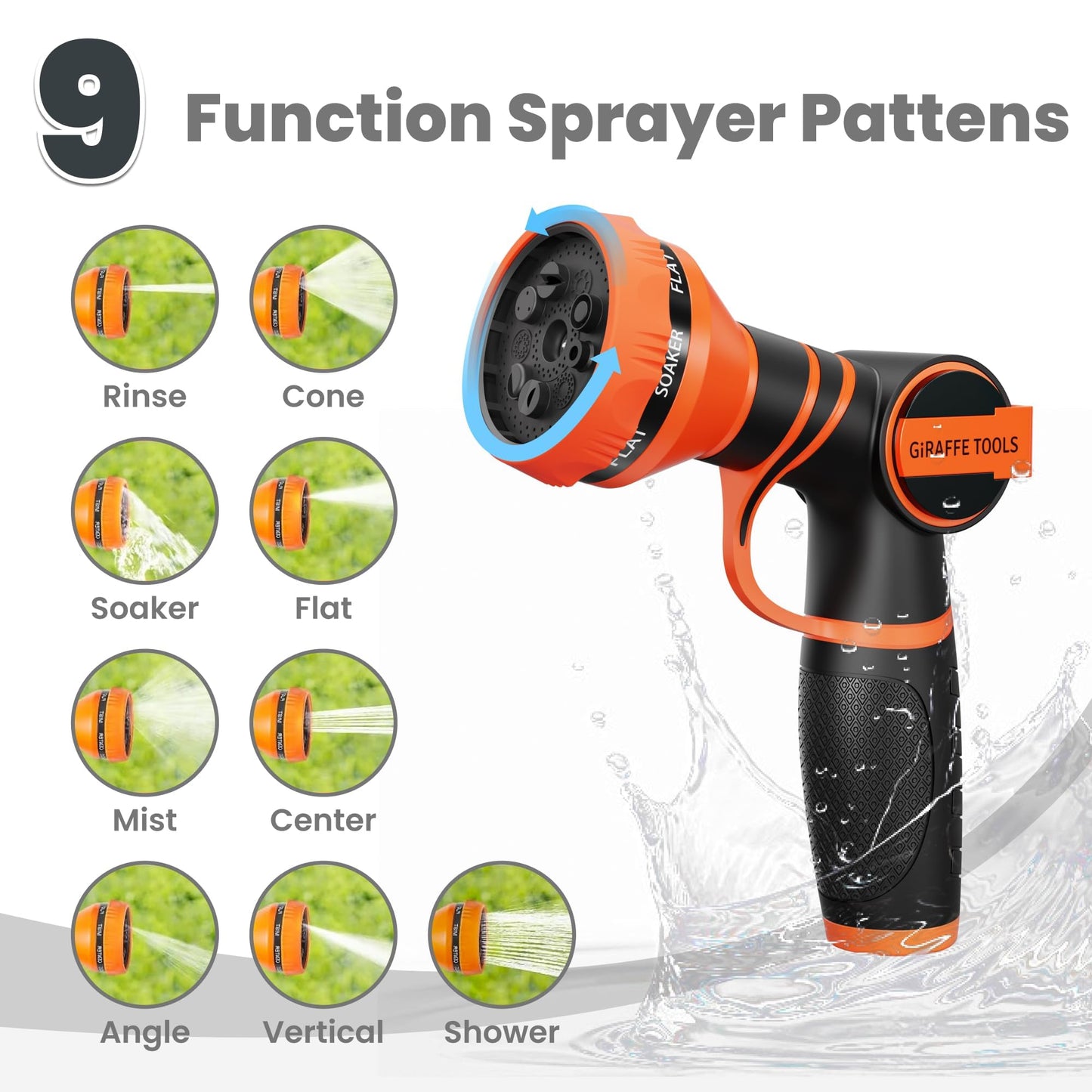 Girafe Tools Garden Hose 100ft x 5/8", 304 Stainless Steel Metal Water Hose, No Kink Garden Water Hose with 9 Pattern Spray Nozzle, Flexible, Lightweight, Kink Free Hose for Yard, Outdoor