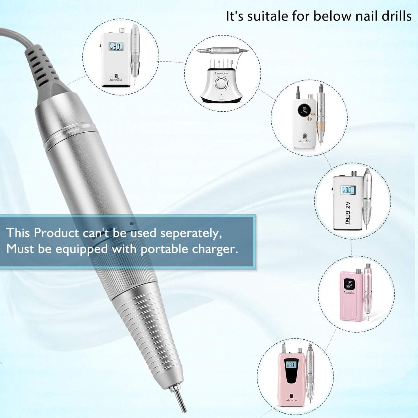 (Need Portable Host) Updated Handpiece for AZ GOGO-102 Nail Drill Machine Part, AZ GOGO 30000 RPM Portable Nail Drill - for Updated 2 Jack Host