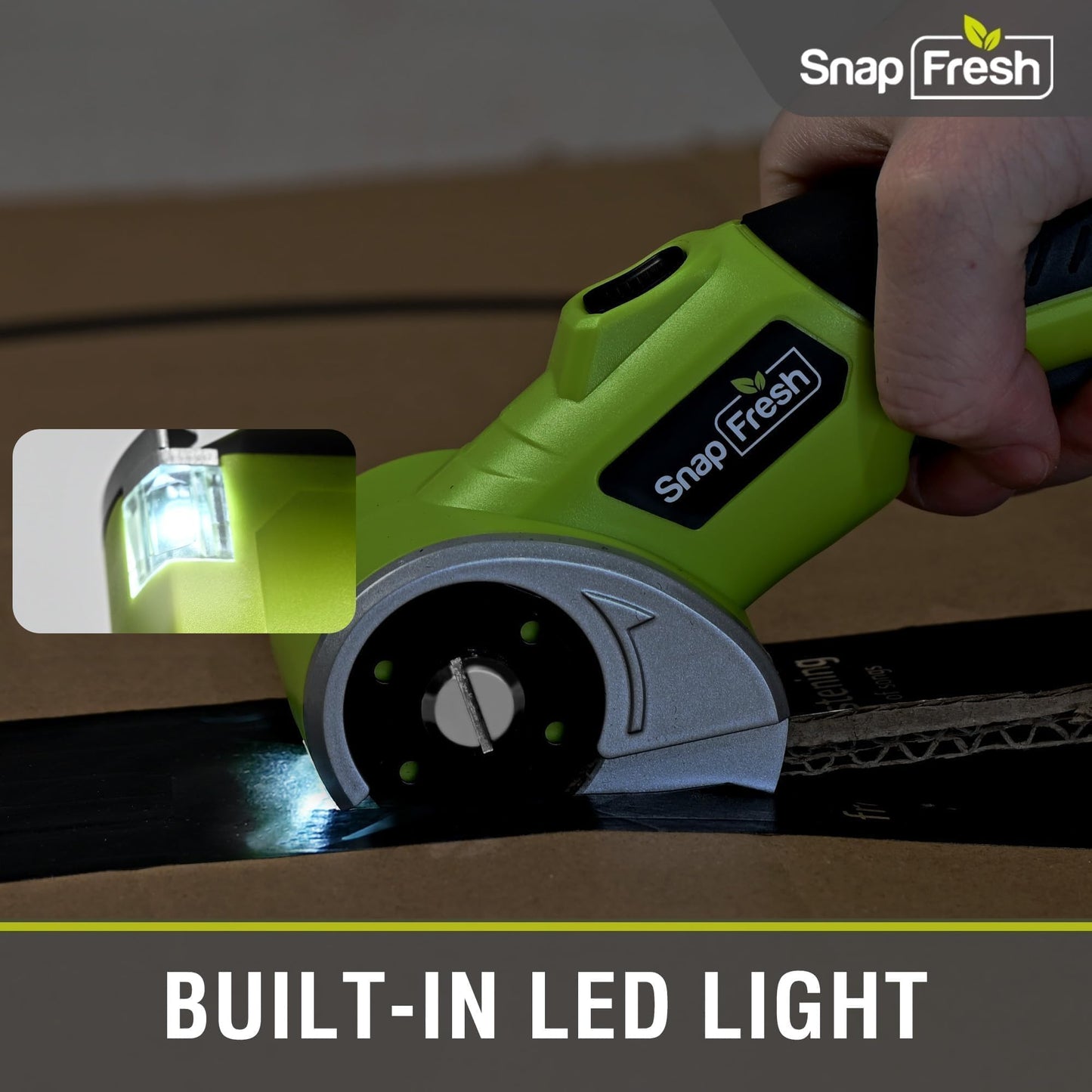 SnapFresh 4V Cordless Electric Scissors-Rechargeable Rotary Box Cutter w/ 2.0Ah Battery, 2 Self-Sharpening Blades, 285RPM,LED & Safety Lock,Carpet Cutter Tool for Cardboard, Fabric, Leather, Plastic