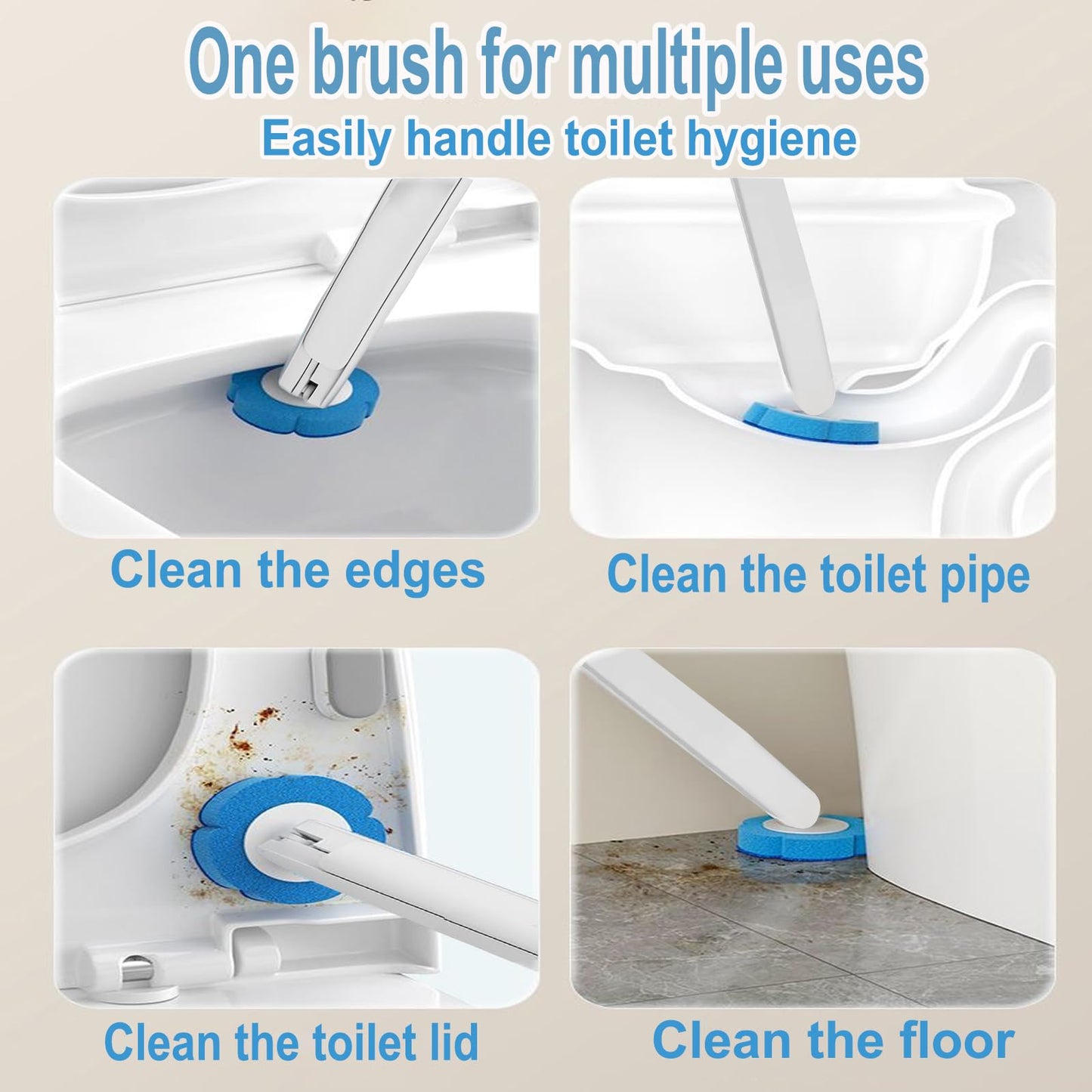 Ucaimao 2 Pack Disposable Toilet Brush and Holder Set,Extended Handle with 48 Cleaner Refills Toilet Brush for Toilet Bowl Cleaners,Bathroom Cleaning,Sink, Bathtub, Floor - Blue (Ocean Fresh Scent)