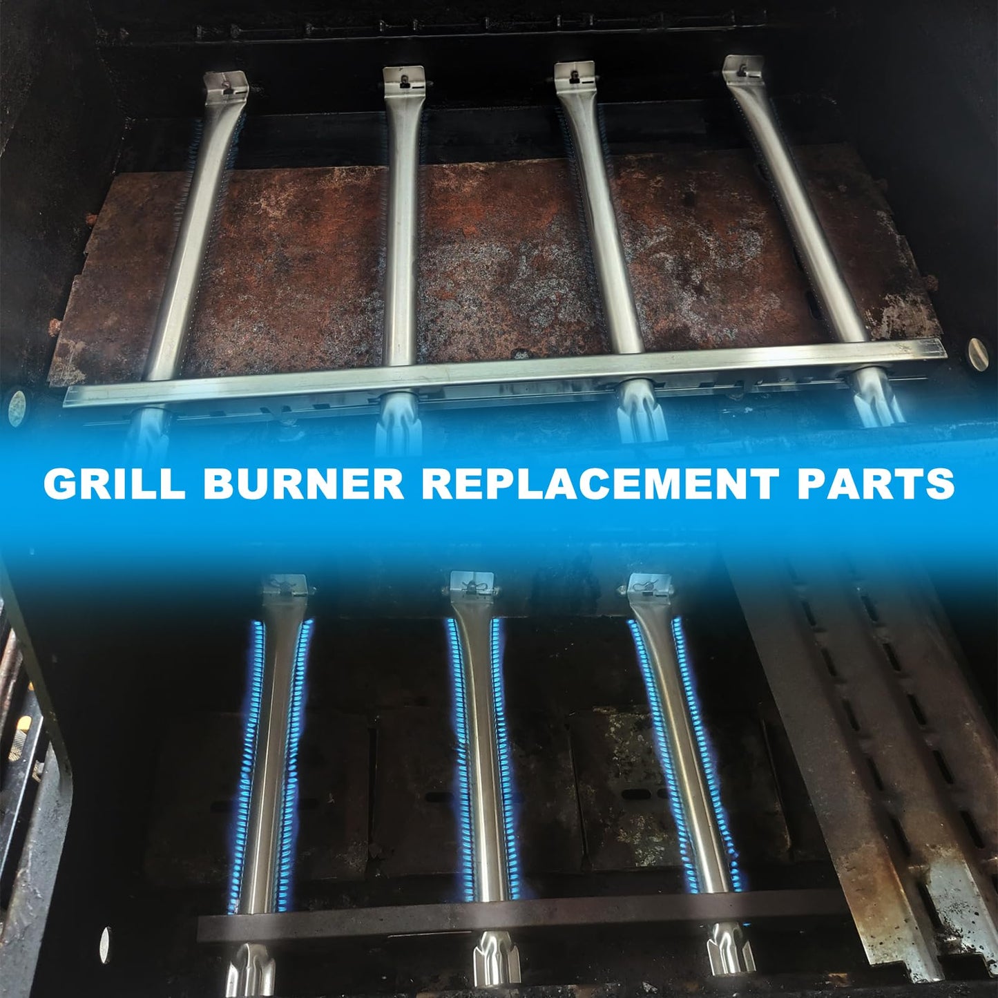 Replace parts 4-Pack Stainless Steel Grill Burner for Sterling 5139–84, 5139–87，Broil-Mate 7133–84h, 7133–87h, 7825–64h，Huntington : 2122–64, 2122–67（15.75”x1）