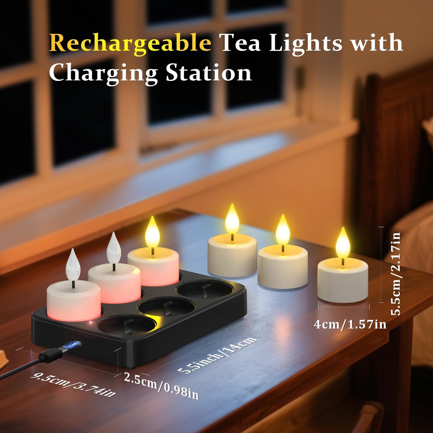 SoulBay Rechargeable Tea Lights Candles, 6pcs Flameless Candles with Remote Timer & Charging Base, Small Decorative Votive Candle for Lantern Pool Mantle Weddings Home Indoor Christmas