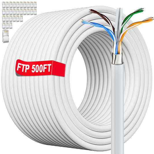 Cat 6 Shielded Ethernet Cable 500ft (30 RJ45), Outdoor&Indoor Cat 6 Ethernet Cable Direct Burial,23AWG, Heavy Duty, POE, Waterproof, UV Resistant Internet Network Cat6 Patch Cable, CCA, White