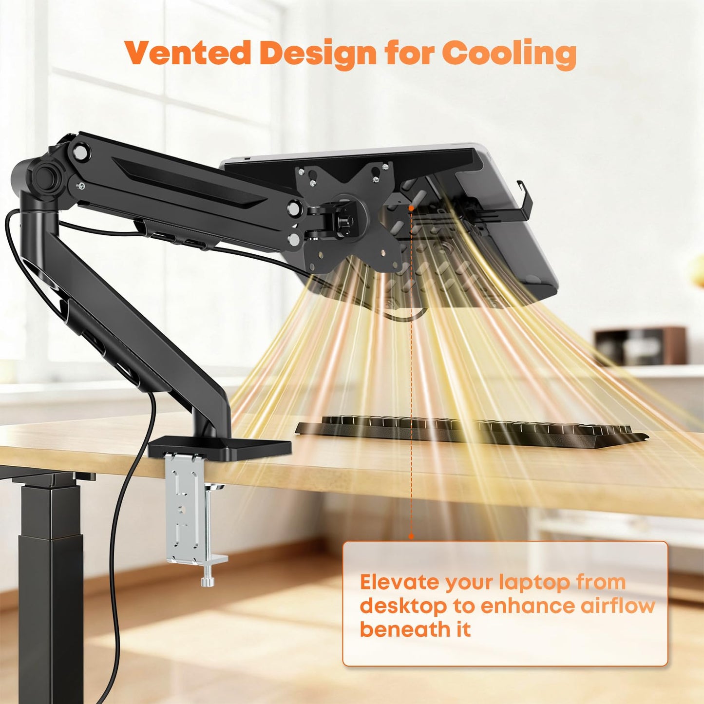 PUTORSEN Laptop Arm Mount for Desk, Fits Max 18'' Notebook and 17-40'' Monitor, Monitor Mount with Adjustable Laptop Tray, Holds up to 26.4lbs, VESA 75/100mm