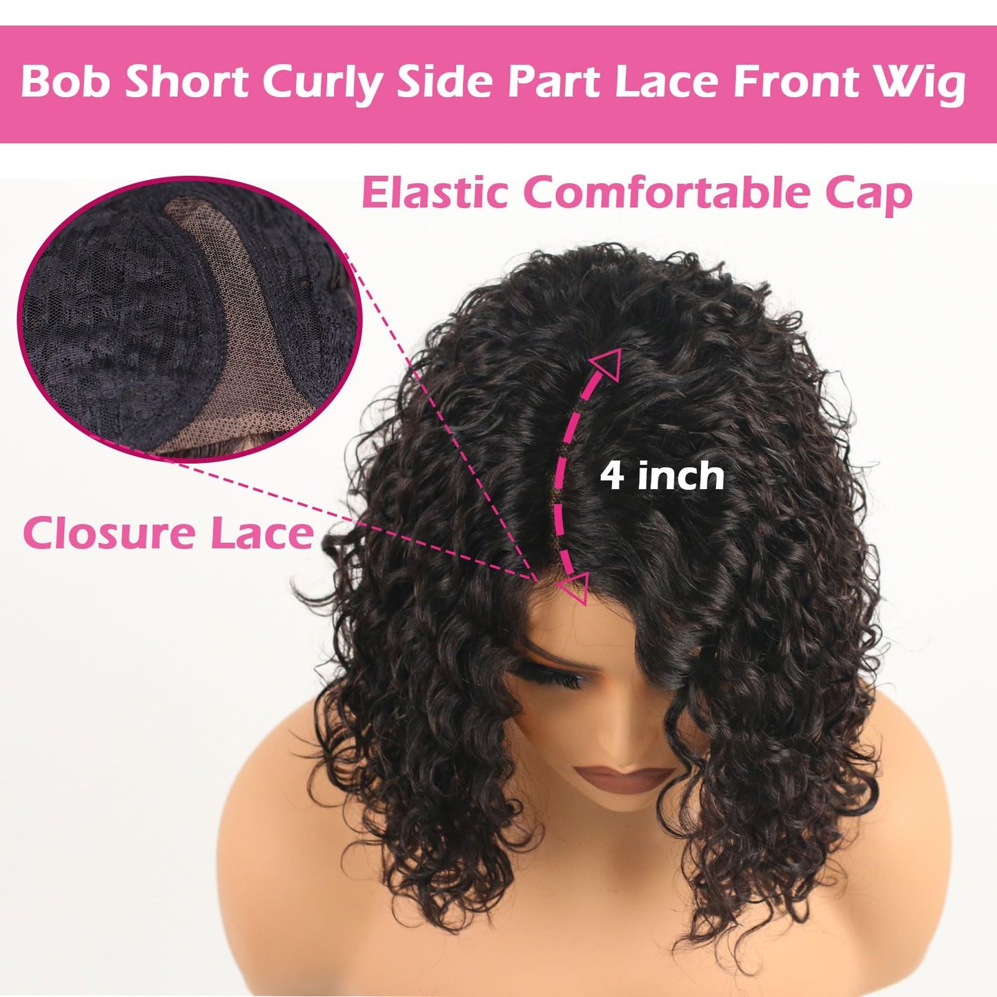 ManeMajesty Short Curly Wigs for Black Women Right Side Parting Lace Closure Wigs Human Hair Bob Deep Curly Wear and Go Glueless Wig 10A Deep Wave Wigs Natural Color 12 Inch