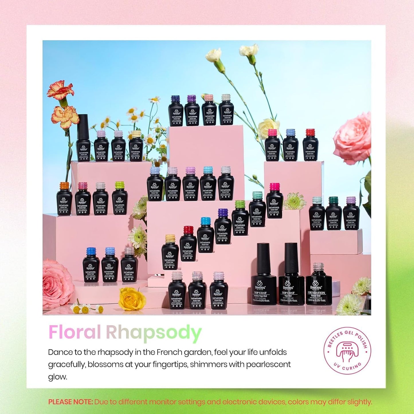 Beetles Gel Nail Polish Kit 36 Colors with 3pcs Base Gel Glossy & Matte Top Coat Easter Nail Art, Summer Spring Pastel Girly Colors Gel Polish Set All Seasons Sparkle Glitters Color Gift for Girls