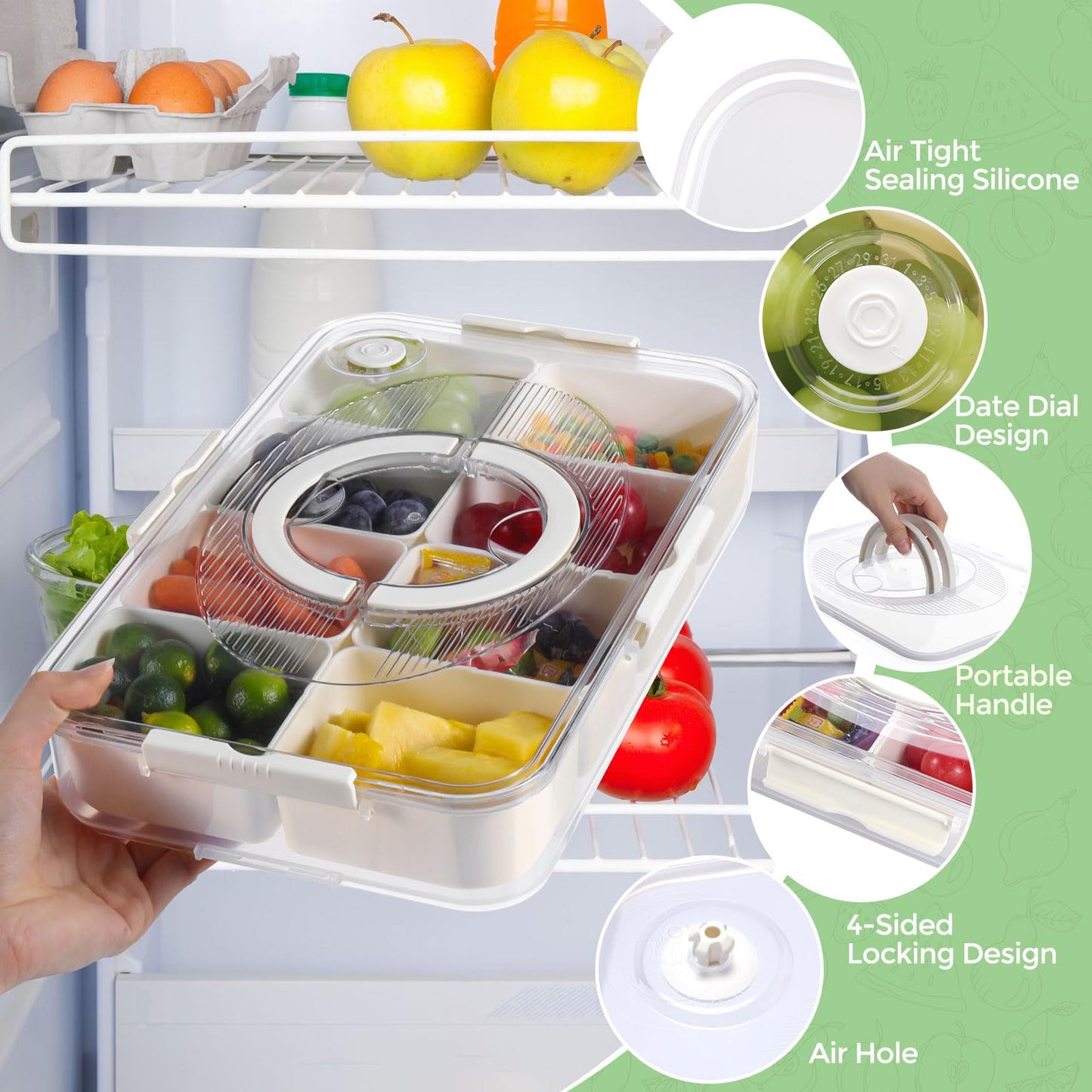 2 Pack 8 Compartment Snackle Box Container Divided Serving Tray, Luxear Snack Box Charcuterie Container with Lid and Handle,Portable Snack Platter Organizer for Candy Fruits Veggie Party Travel Picnic