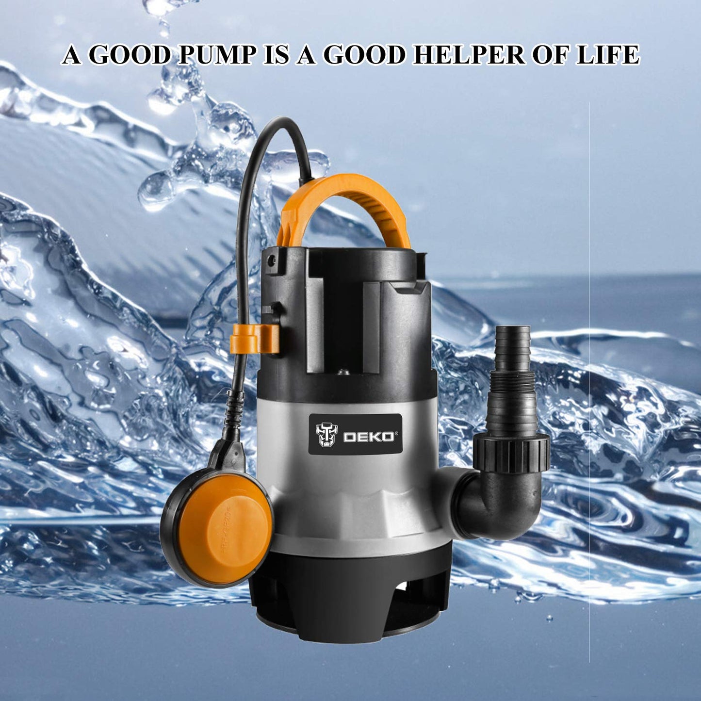 DEKOPRO 1/2HP 400W Sump Pump 1981GPH Submersible Pump Water Pump Long 16ft Cable and Swimming Pool Garden Tub Pond Flood Drain w/Float Switch