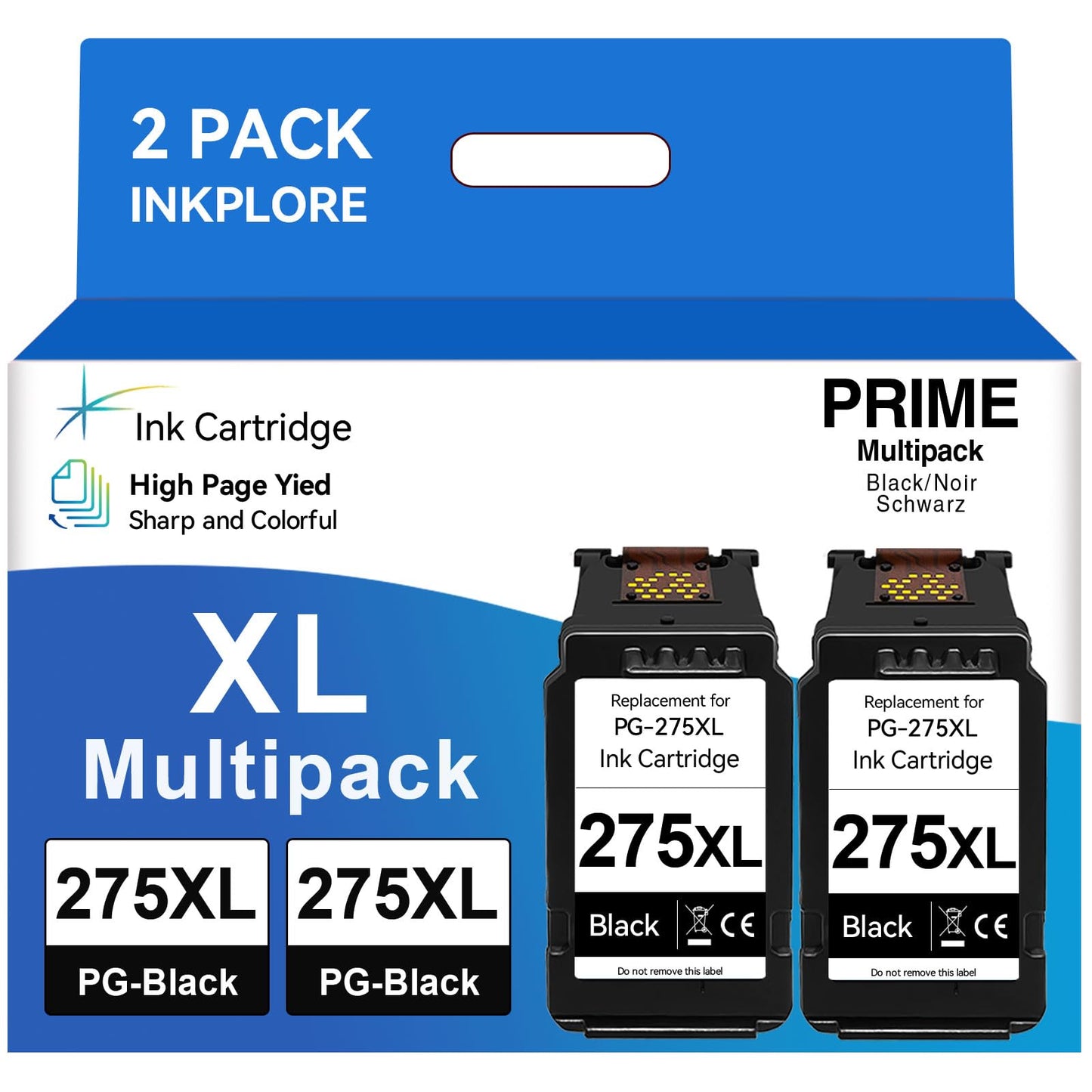 PG-275XL Ink Cartridges High Yield Compatible for Canon 275 Black Ink Cartridge Compatible for Pixma TS3720 TR4720 TR4700 TR4723 TR4722 TS3500 TS3520 TS3522 Printer (2 Black)