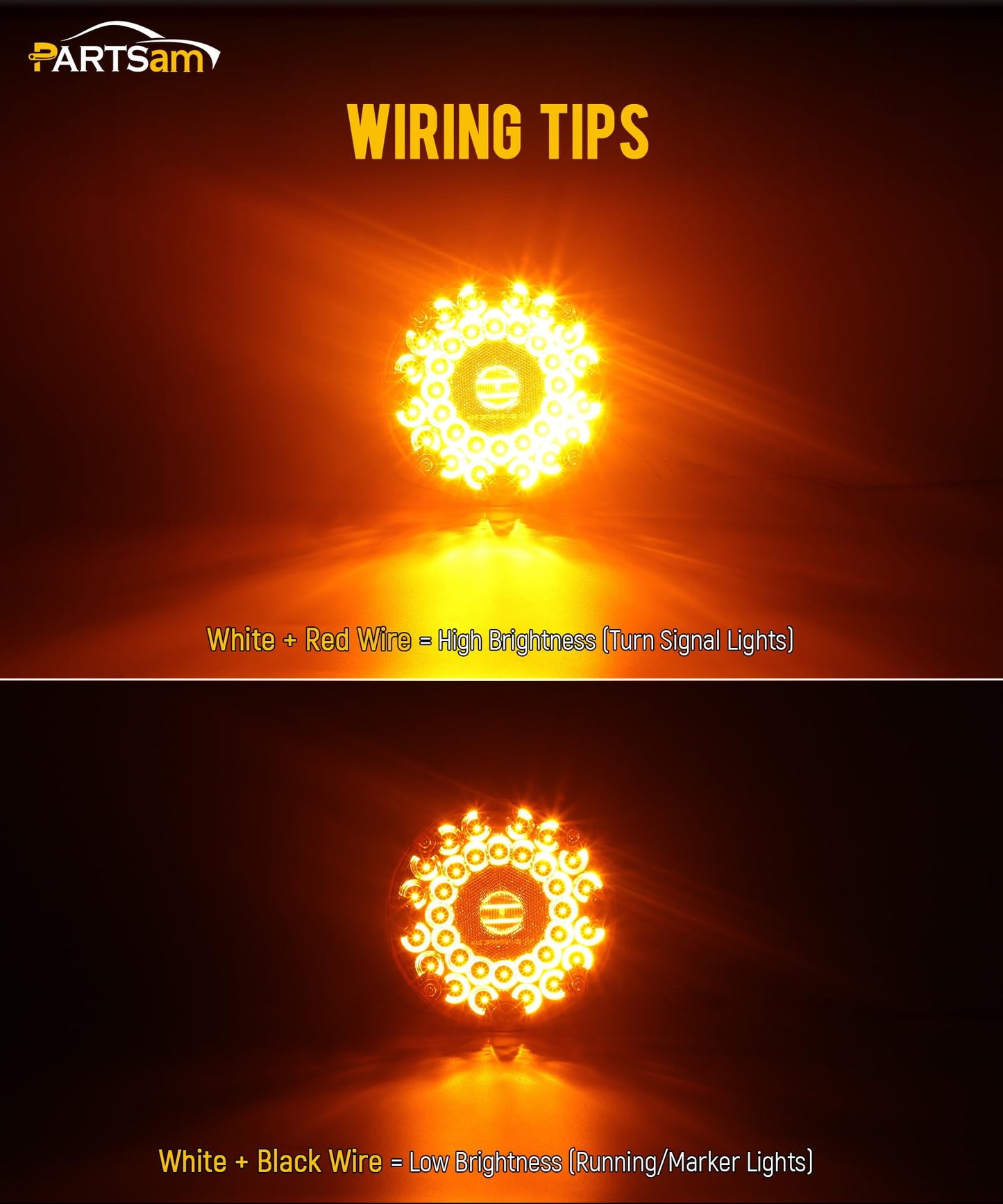 Partsam 2 Pieces 7" Amber 36 LED Round Transit Tail Lights, 7 Inch Round Amber LED Bus Light, Round LED Turn Signal and Parking Light [Integrated Reflection Lens