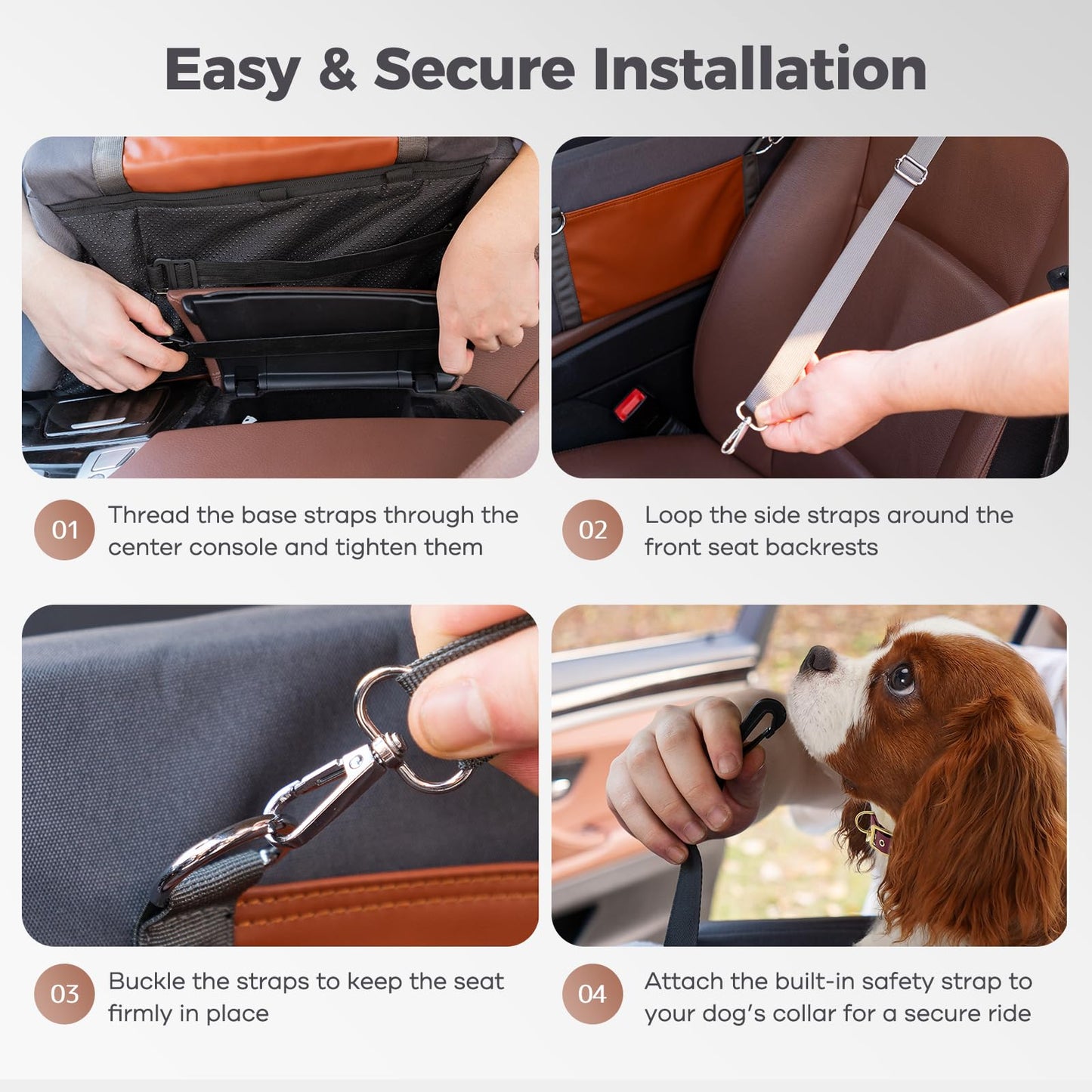 Avont Center Console Dog Car Seat, Armrest Middle Console Booster Travel Carrier for Small Dogs Cats, Well-Cushioned, Anti-Anxiety -Dark Grey