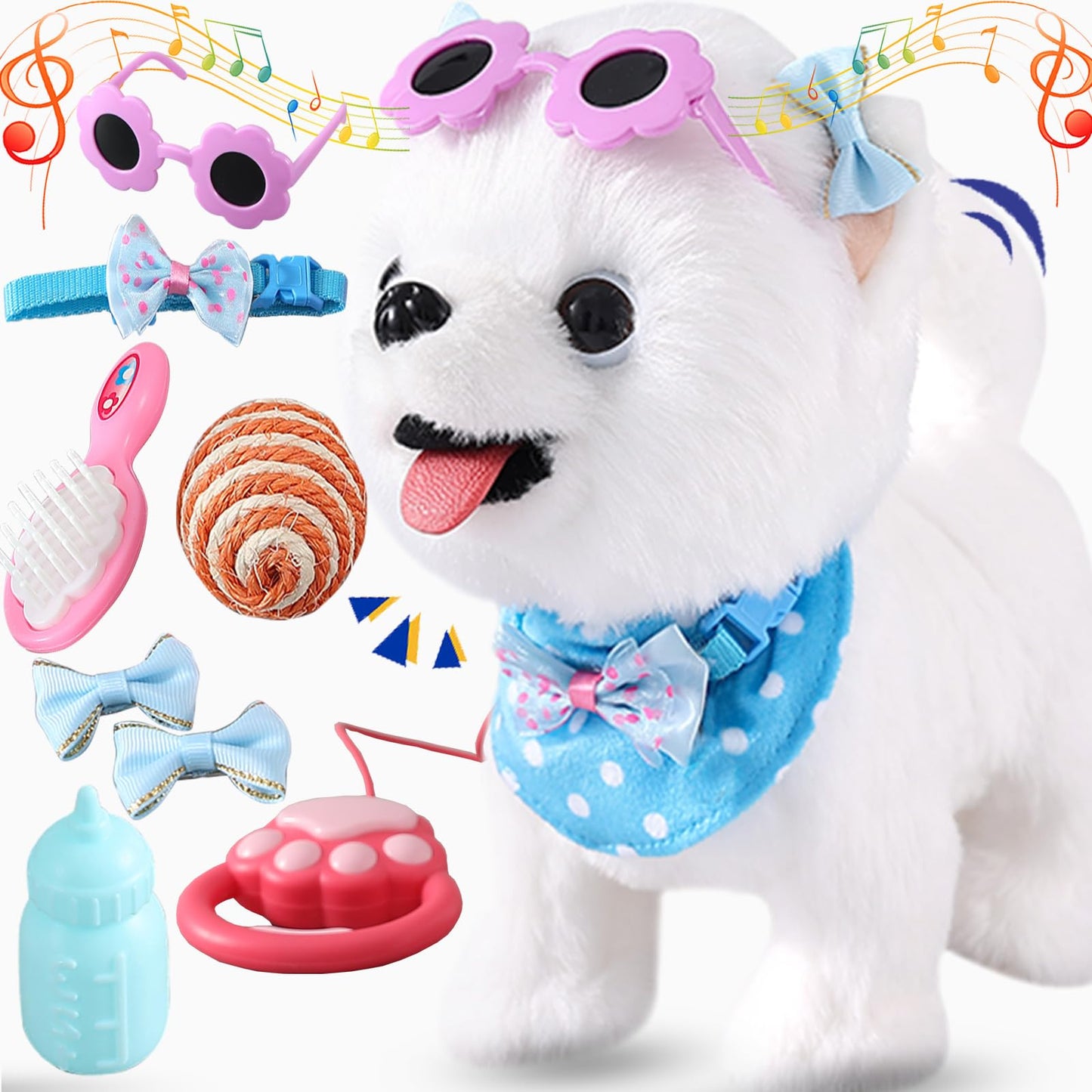 Ylpaprm Samoyed Walking Barking Toy Dog Puppy Toy for Girl Licking Doggy with Leash, Electric Talking Singing Tail Wag Plush DIY Pretend Dress Up Interactive Dog Toddler Kid