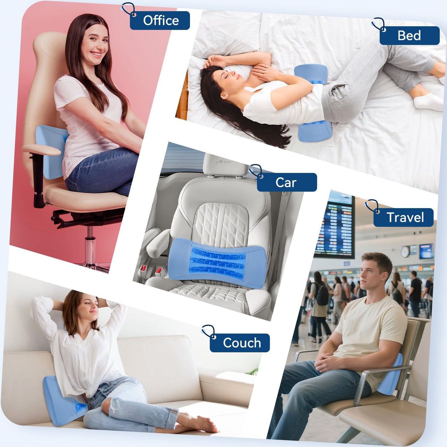 Lumbar Support Pillow for Sleeping, Memory Foam Lower Back Pillow with Cooling Gel, Ergonomic Back Support for Side & Back Sleepers, Removable Breathable Cover for Bed, Sofa & Car