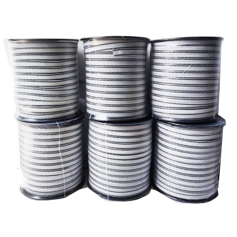 Electric Fence Poly Tape - Long Lasting 5 Stainless Steel Conductors - 656 Feet Roll - 1/2 Inch White and Black Polytape - Suitable for Portable & Semi Permanent Electric Fences