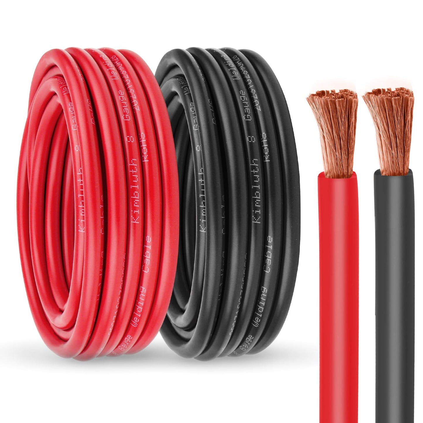 Kimbluth 8 Gauge Battery Cable Copper Wire, 10FT Red+10FT Black 8 AWG Welding Cable Standard USA OFC Wire for Automotive, Battery, Solar, Marine and Generator
