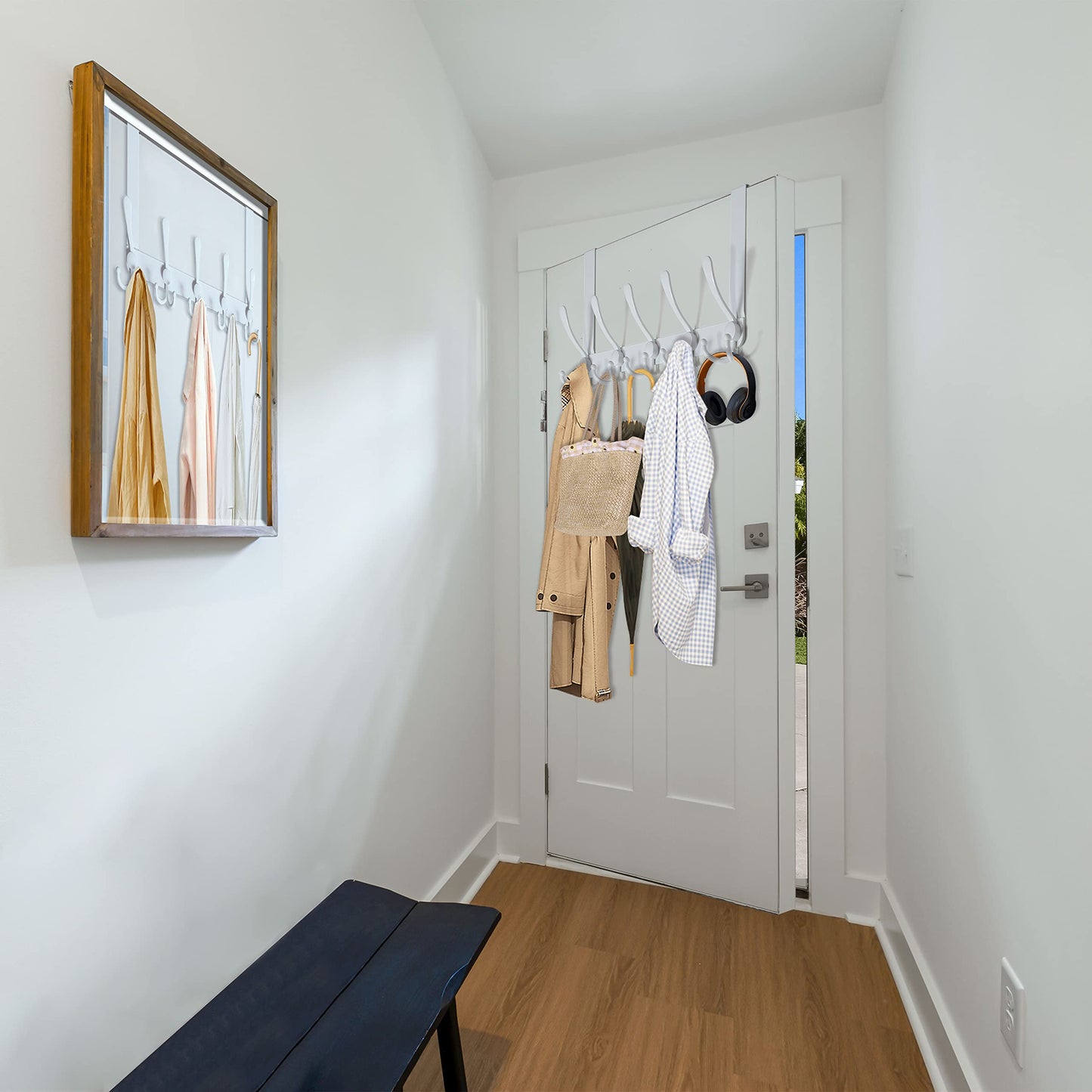 WEBI Over The Door Hook Rack with 5 Tri Hooks for Hanging Coats, Towels & Coats - White, 2 Packs