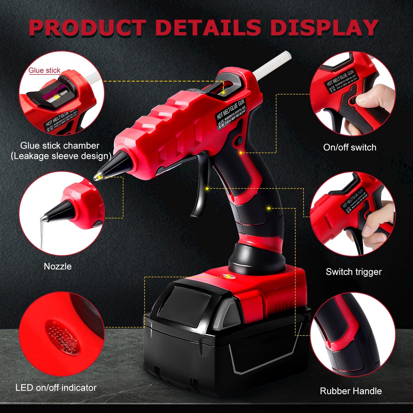 Cordless Hot Glue Gun Suitable for Milwaukee 18V Li-ion Battery, 30s Quick Preheat Hot Melt Glue Gun with 30 Pcs Glue Sticks(7 * 150mm) for Arts & Crafts & DIY & Repairs(Tool Only)