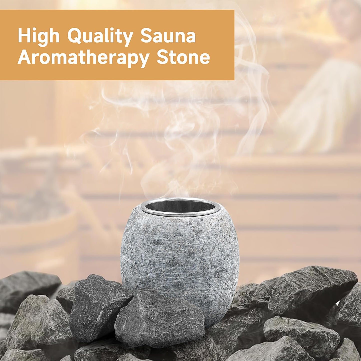 2 Pack Sauna Aromatherapy Stone Cup, Sauna Oil Cup Sauna Aromatherapy Oil Bowl Holder, Essential Oil Sauna Accessories with 2 Stainless Steel Diffuser Bowl for Spa (Grey)
