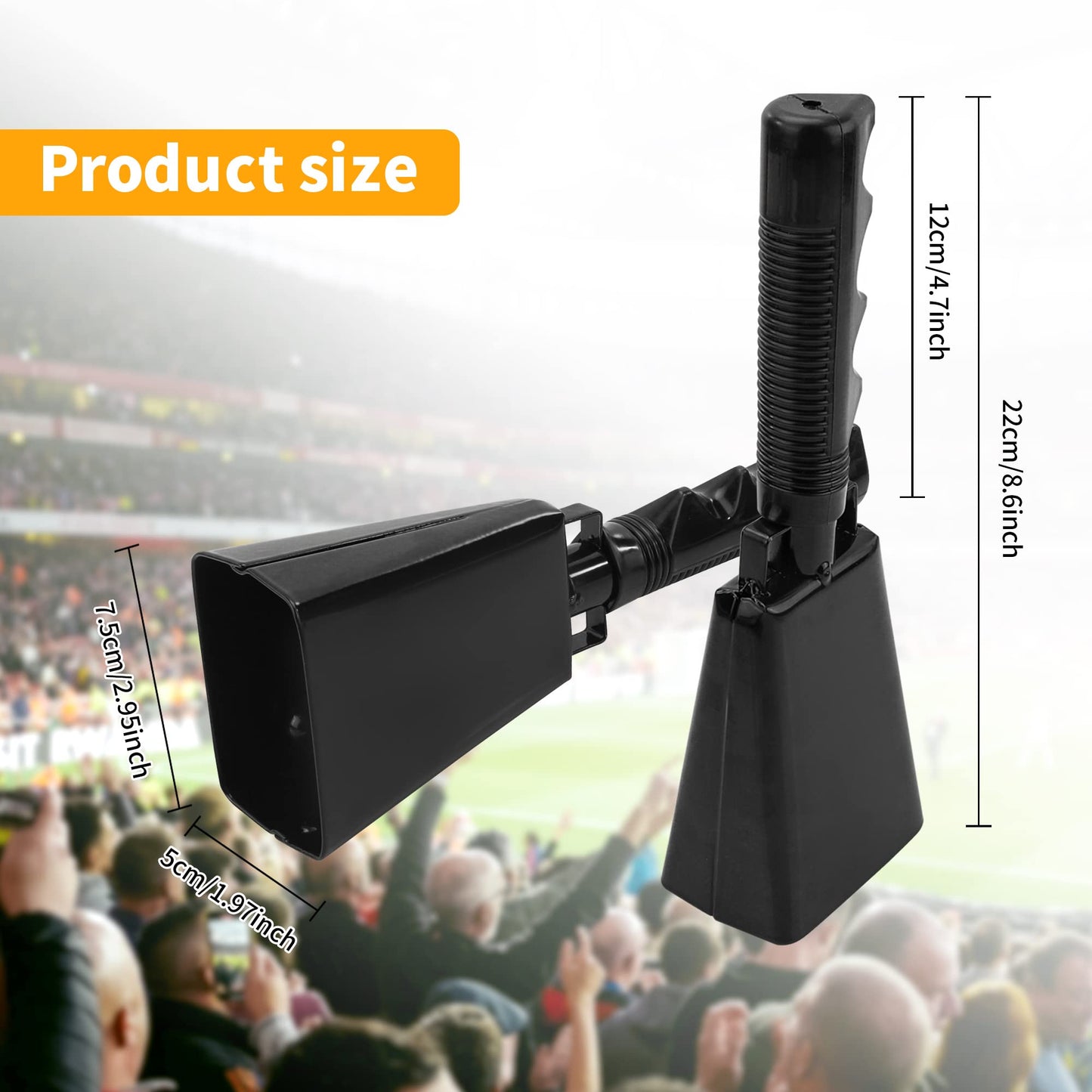 KEJJNYER 6 Pack Cow Bell with Handle Cowbells, 9 inch Noise Maker Cowbell, Black Cheering Bell Sporting Cowbells for Sporting Events