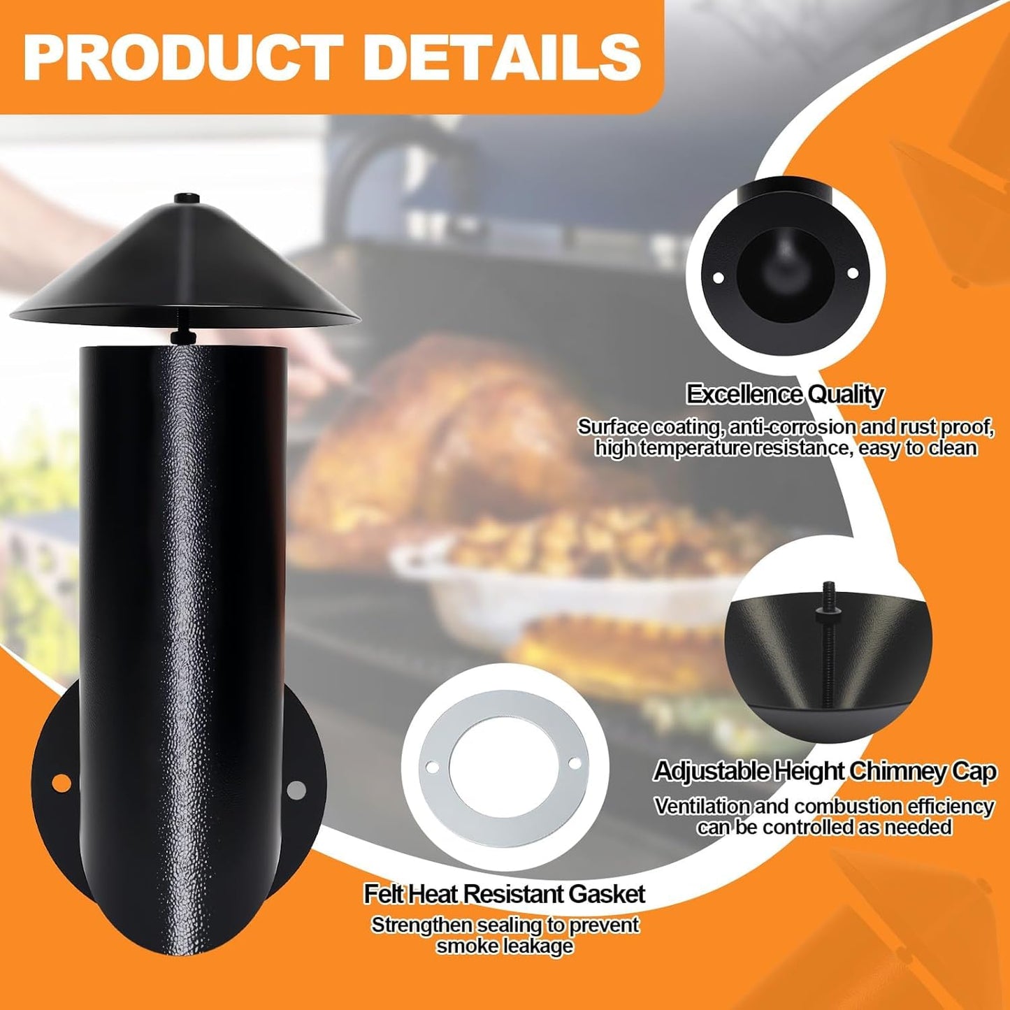 Pellet Grill Smoke Stack Chimney Replacement for Pit Boss Traeger Camp Chef, Replacement Stack Smoker Kits with Umbrella, Gasket, Screw, Locking Washer & Washer