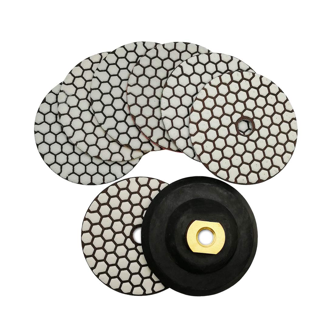 SHDIATOOL Dry Diamond Polishing Pads 4 Inch Set of 7 Pieces Plus a Rubber Backer for Granite Marble Stone Sanding Pads Grinding Pads