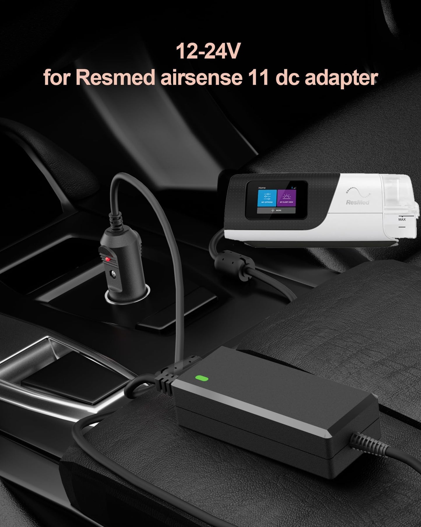 VHBW 24V 2.71A Car Adapter for Resmed Airsense 11 DC Adapter 12V-24V Compatible with ResMed AirSense 11 ResMed AirMini Air11 65W 39205 E1399 390010 R390-7230 Resmed CPAP Machines Power Supply Travel