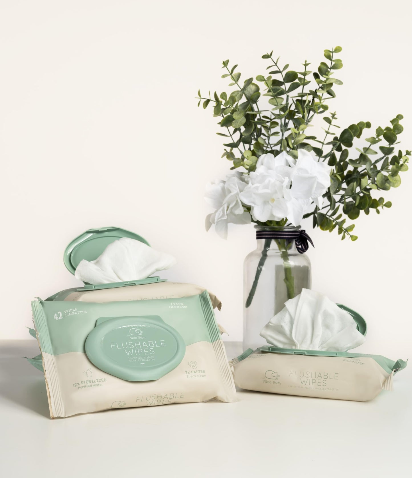 The Nice Bum Flushable Wipes | Safe for All Skin Types | 12x Sterilized Purified Water | 7x Faster Break Down | Pollution, Salt, and Impurity-Free | Plant-Based | 42 Wipes Per Pack, 18 x 13.3cm – 12 Pack (504 Wipes)