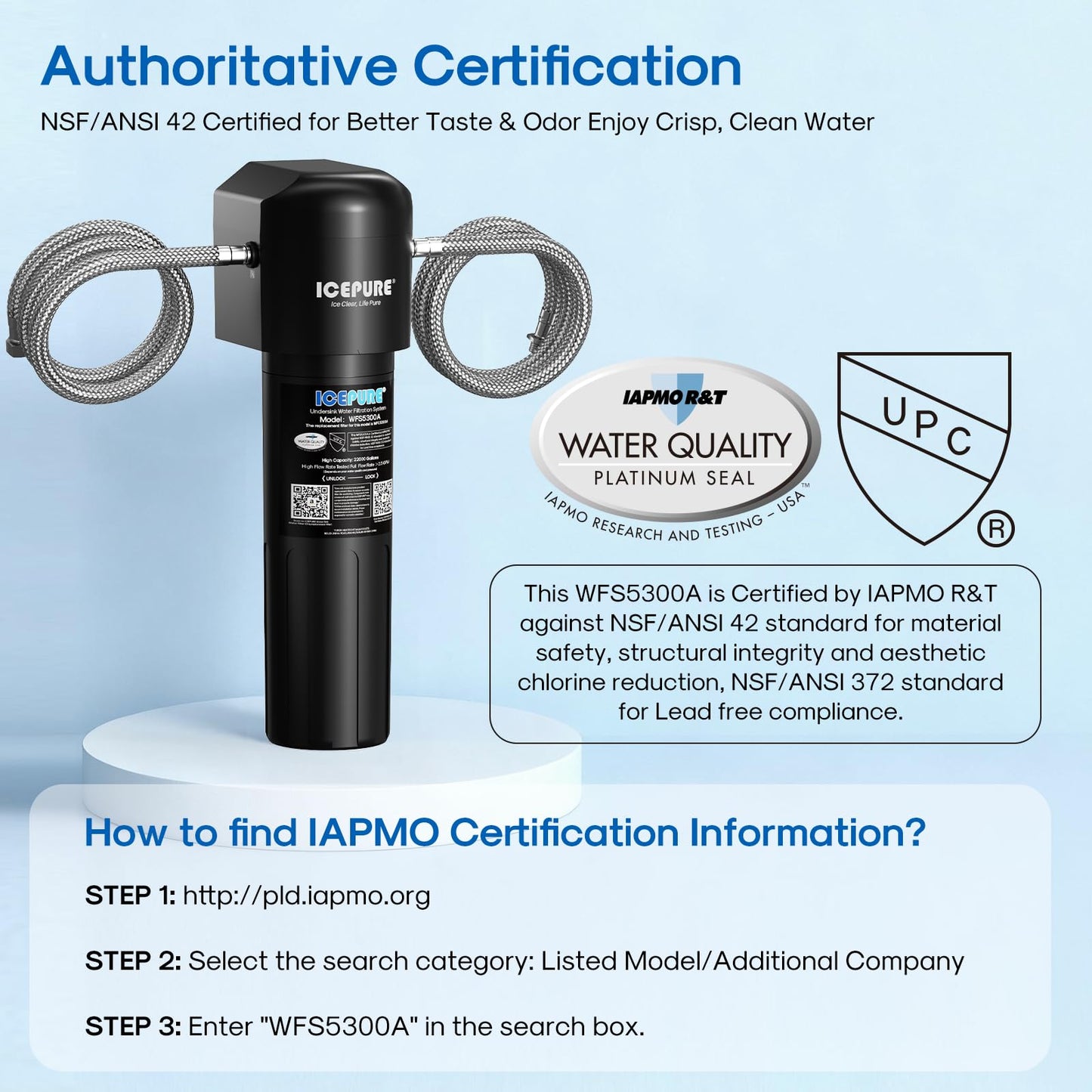 ICEPURE Under Sink Water Filter System, 3 Years or 22000 Gallons Ultra High Life NSF/ANSI 42 Certified, Removes Heavy Metals,Chlorine,Direct Connect Under Counter Drinking Water System, USA Tech Black