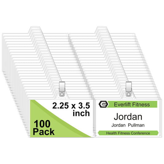 Name Badge Holders with Clip - Fushing 100PCS Clear Plastic ID Badge Holders with Badge Clips for 2-1/4 Inch x 3-1/2 Inch Name Badge Inserts